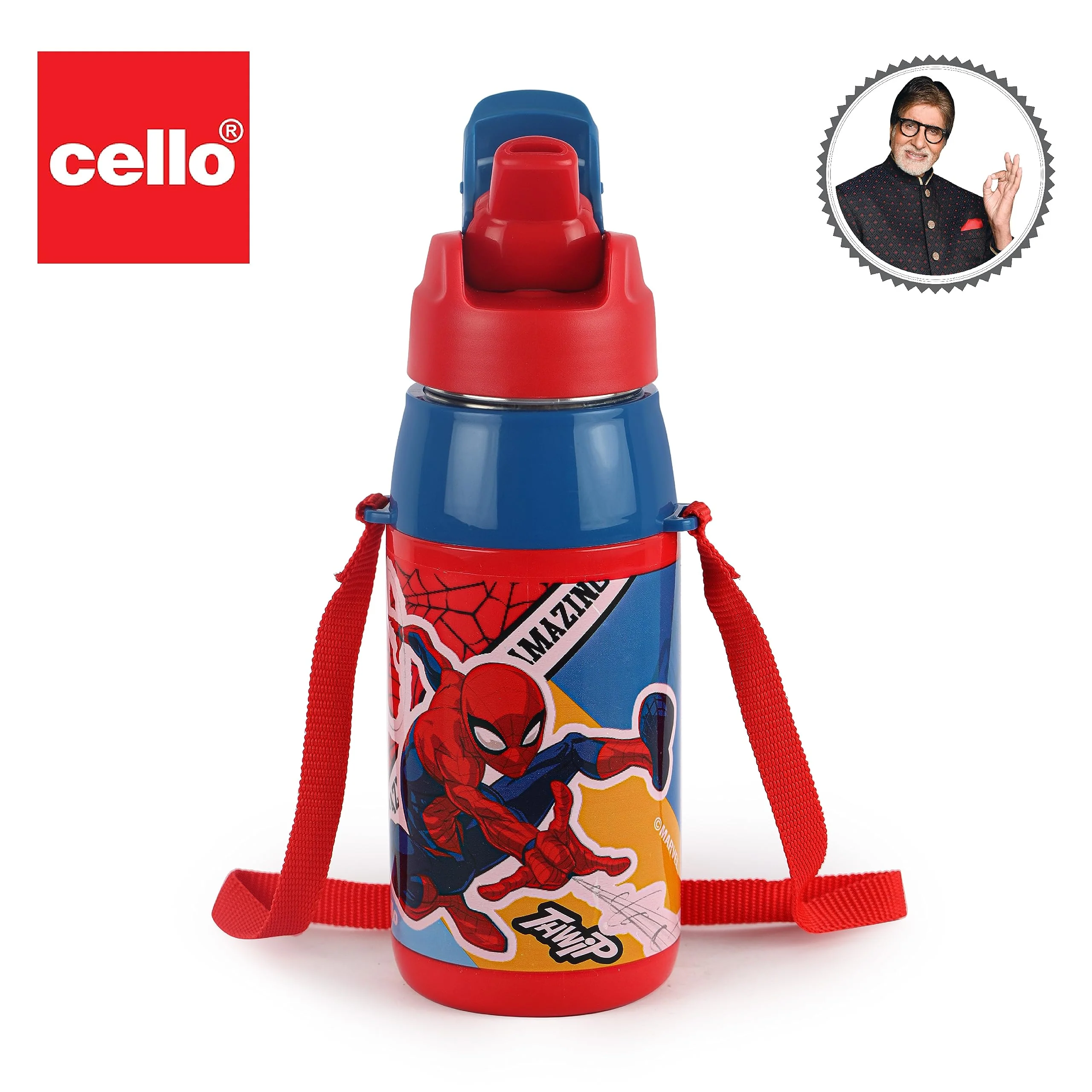 CELLO Puro Steel-X Hydra Kid 400 Water Bottle | PU Insulation | School Bottle | Picnic Bottle | Cold Insulation | Leak Proof | Kids Bottle | Easy to Carry | Spiderman Print | 400ml | Red - Image 3