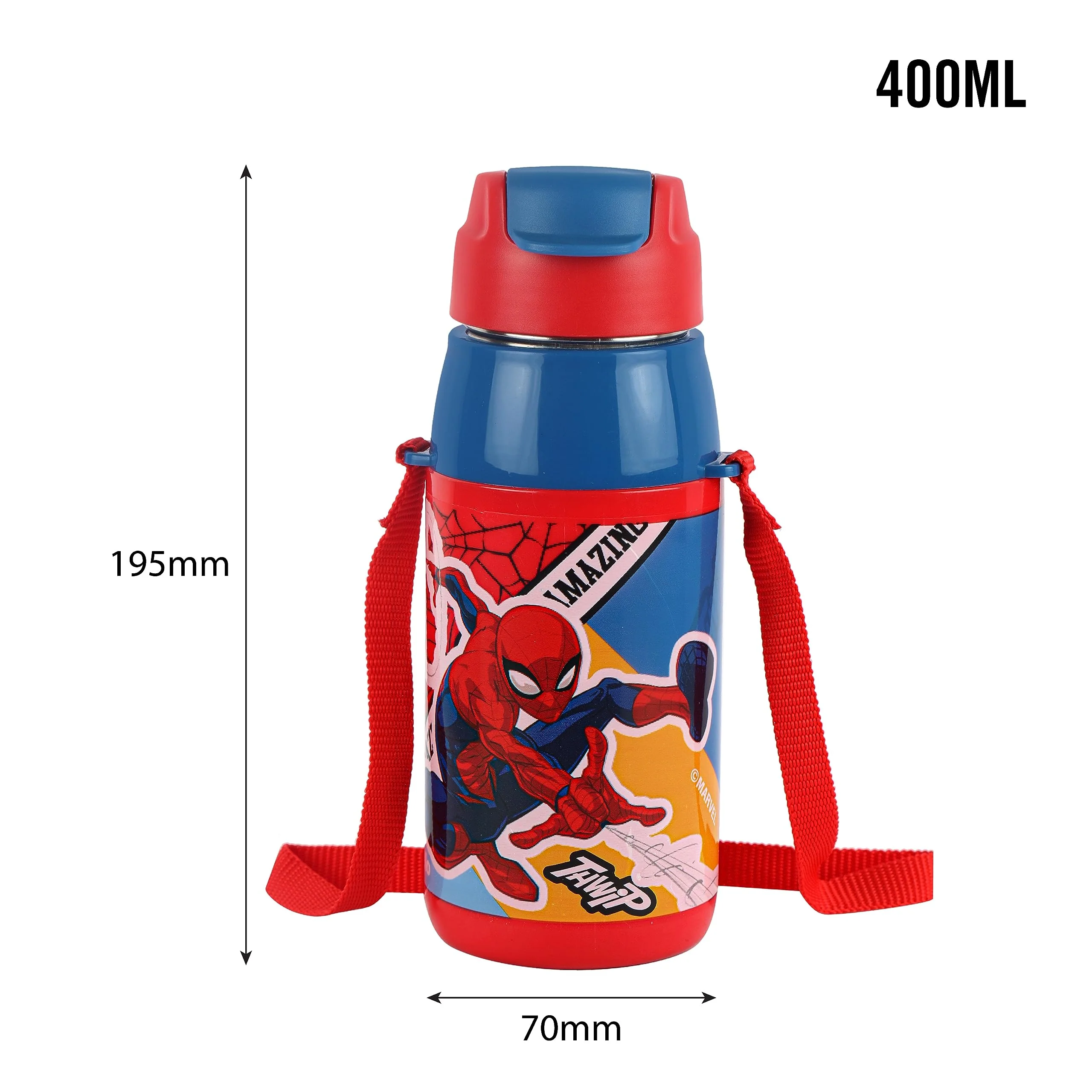 CELLO Puro Steel-X Hydra Kid 400 Water Bottle | PU Insulation | School Bottle | Picnic Bottle | Cold Insulation | Leak Proof | Kids Bottle | Easy to Carry | Spiderman Print | 400ml | Red - Image 6