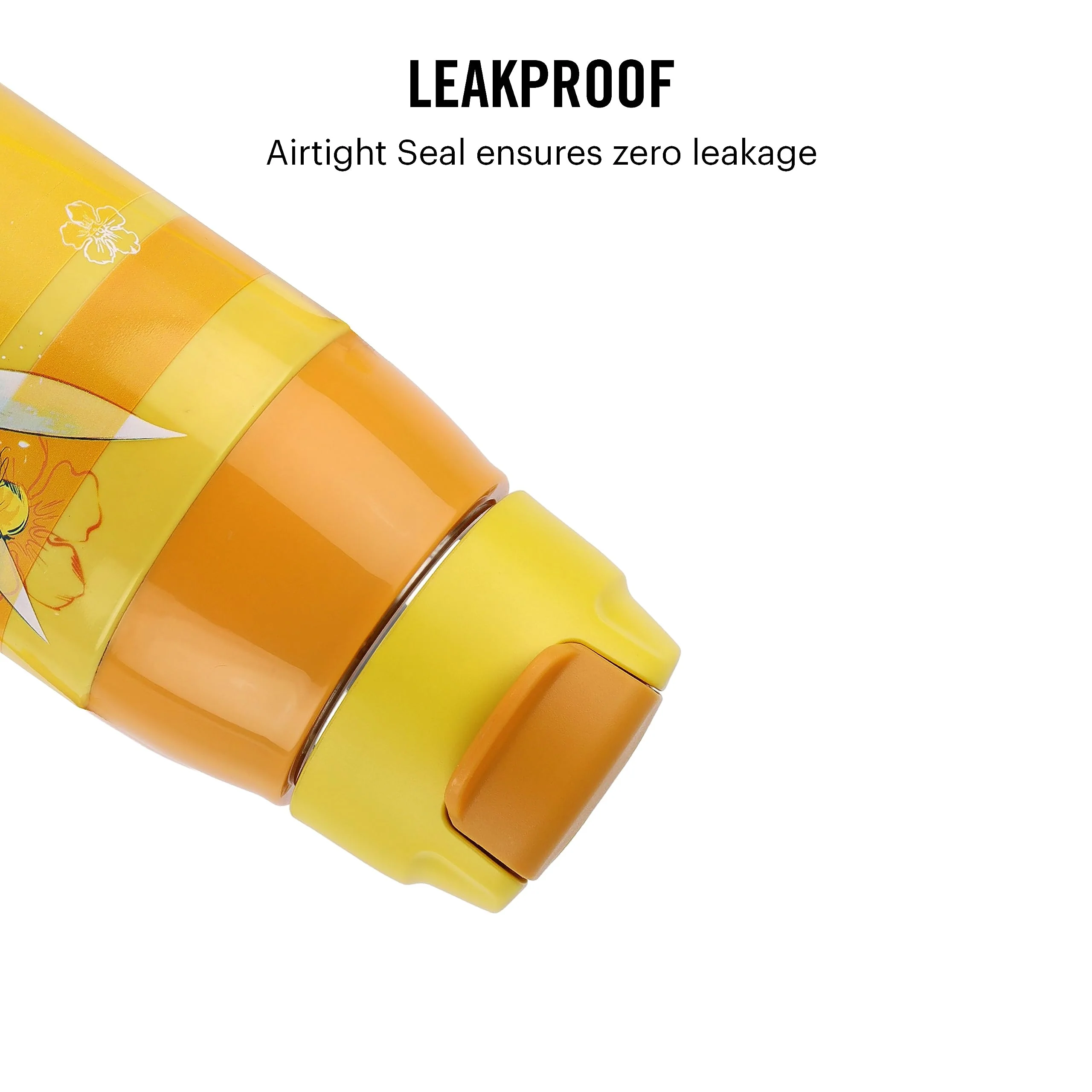 CELLO Puro Steel-X Hydra Kid 400 Water Bottle | PU Insulation | School Bottle | Picnic Bottle | Cold Insulation | Leak Proof | Kids Bottle | Easy to Carry | Tinker Bell | 400ml | Yellow - Image 4