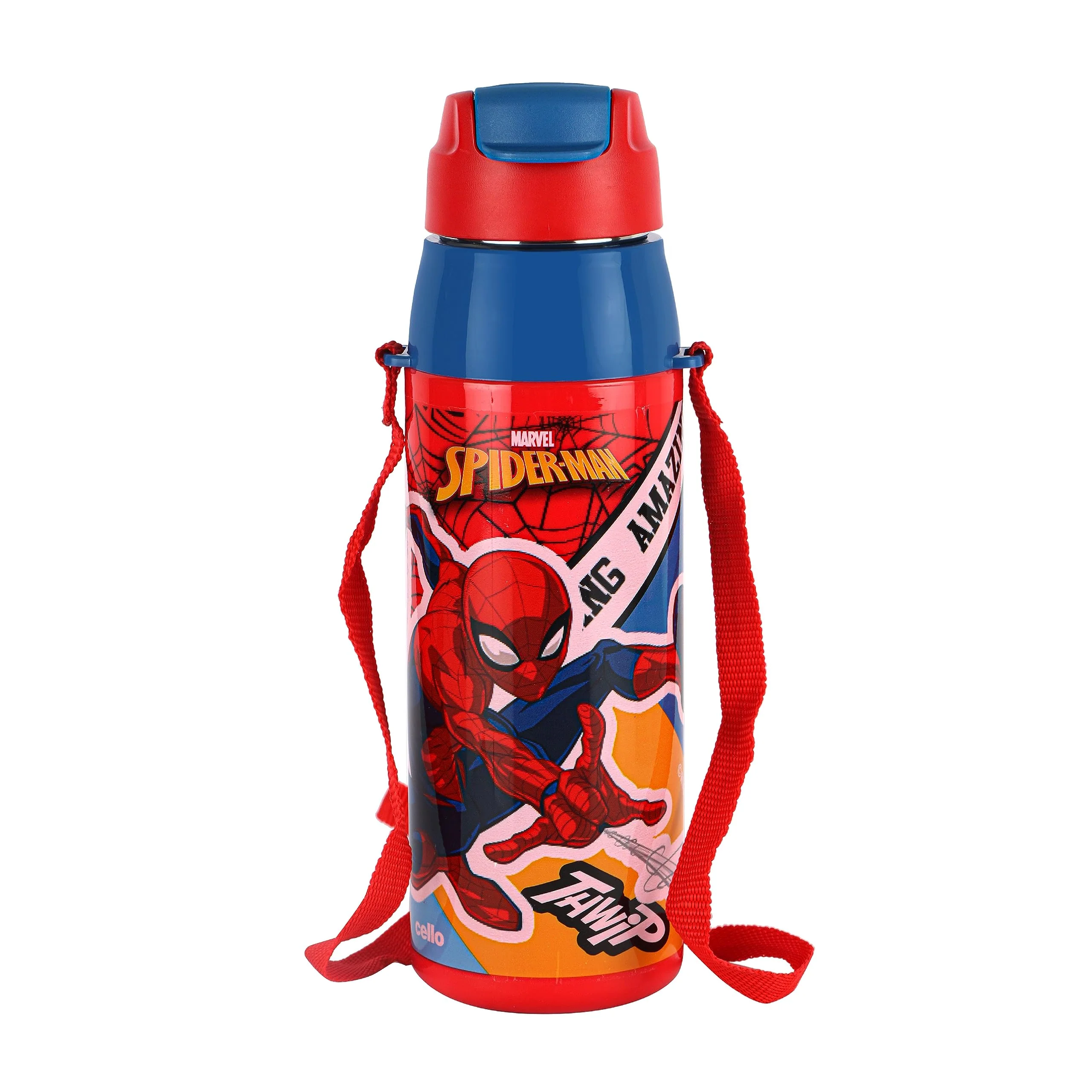 CELLO Puro Steel-X Hydra Kid 600 Water Bottle | PU Insulation | School Bottle | Picnic Bottle | Cold Insulation | Leak Proof | Kids Bottle | Easy to Carry | Spiderman Print | 520ml | Red