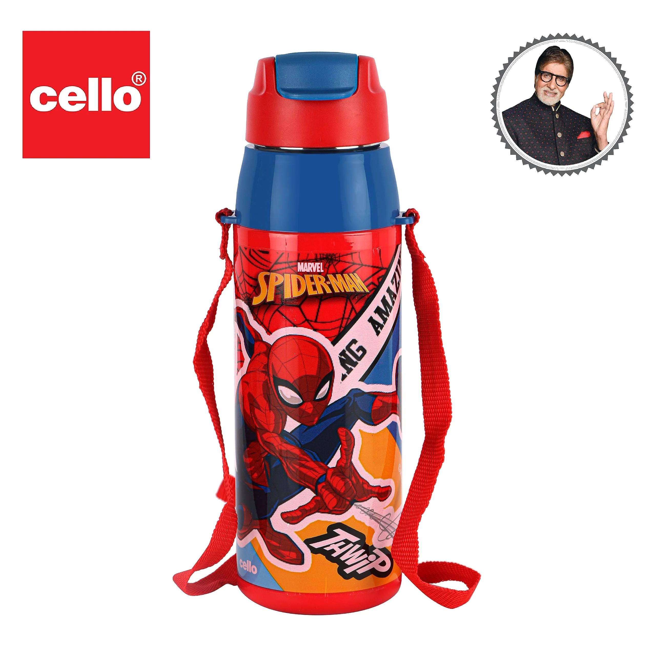 CELLO Puro Steel-X Hydra Kid 600 Water Bottle | PU Insulation | School Bottle | Picnic Bottle | Cold Insulation | Leak Proof | Kids Bottle | Easy to Carry | Spiderman Print | 520ml | Red - Image 3