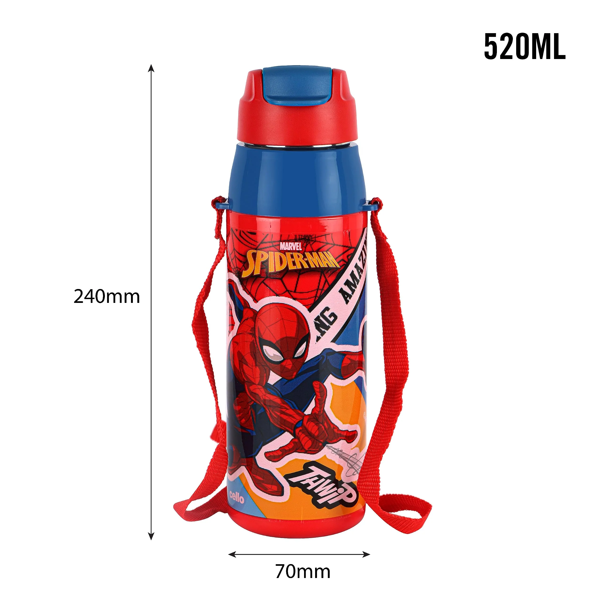 CELLO Puro Steel-X Hydra Kid 600 Water Bottle | PU Insulation | School Bottle | Picnic Bottle | Cold Insulation | Leak Proof | Kids Bottle | Easy to Carry | Spiderman Print | 520ml | Red - Image 6