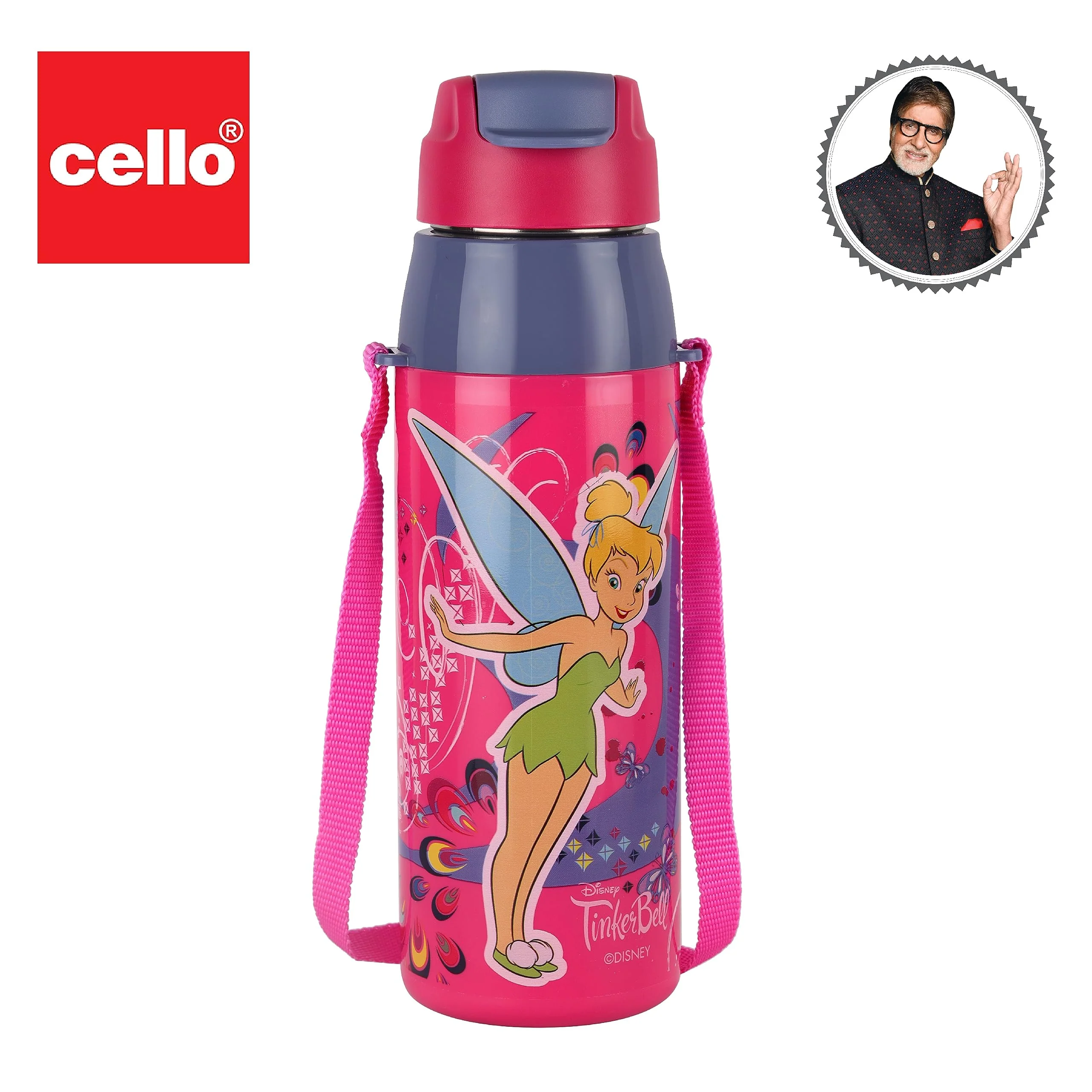 CELLO Puro Steel-X Hydra Kid 600 Water Bottle | PU Insulation | School Bottle | Picnic Bottle | Cold Insulation | Leak Proof | Kids Bottle | Easy to Carry | Tinker Bell | 520ml | Pink - Image 3