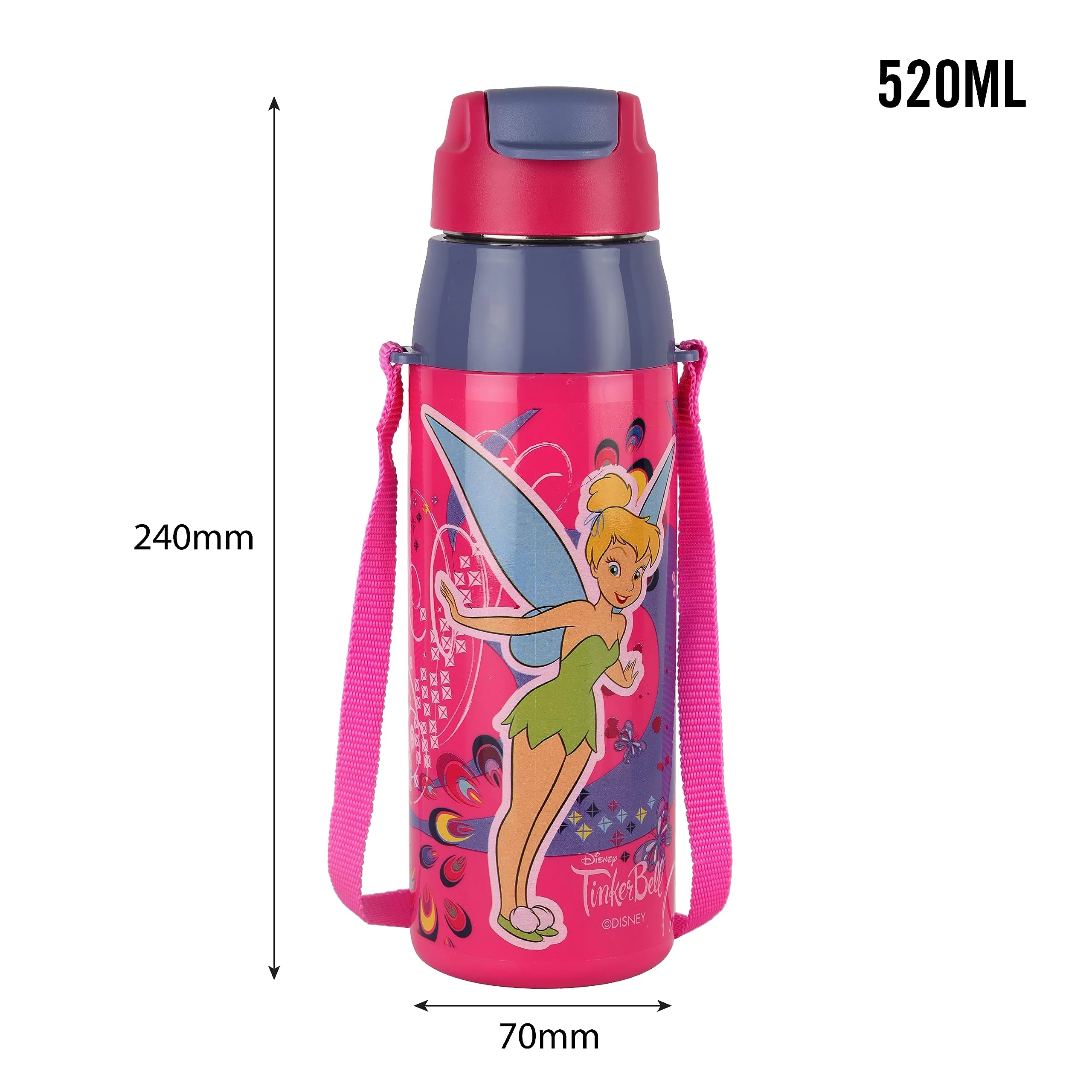 CELLO Puro Steel-X Hydra Kid 600 Water Bottle | PU Insulation | School Bottle | Picnic Bottle | Cold Insulation | Leak Proof | Kids Bottle | Easy to Carry | Tinker Bell | 520ml | Pink - Image 6