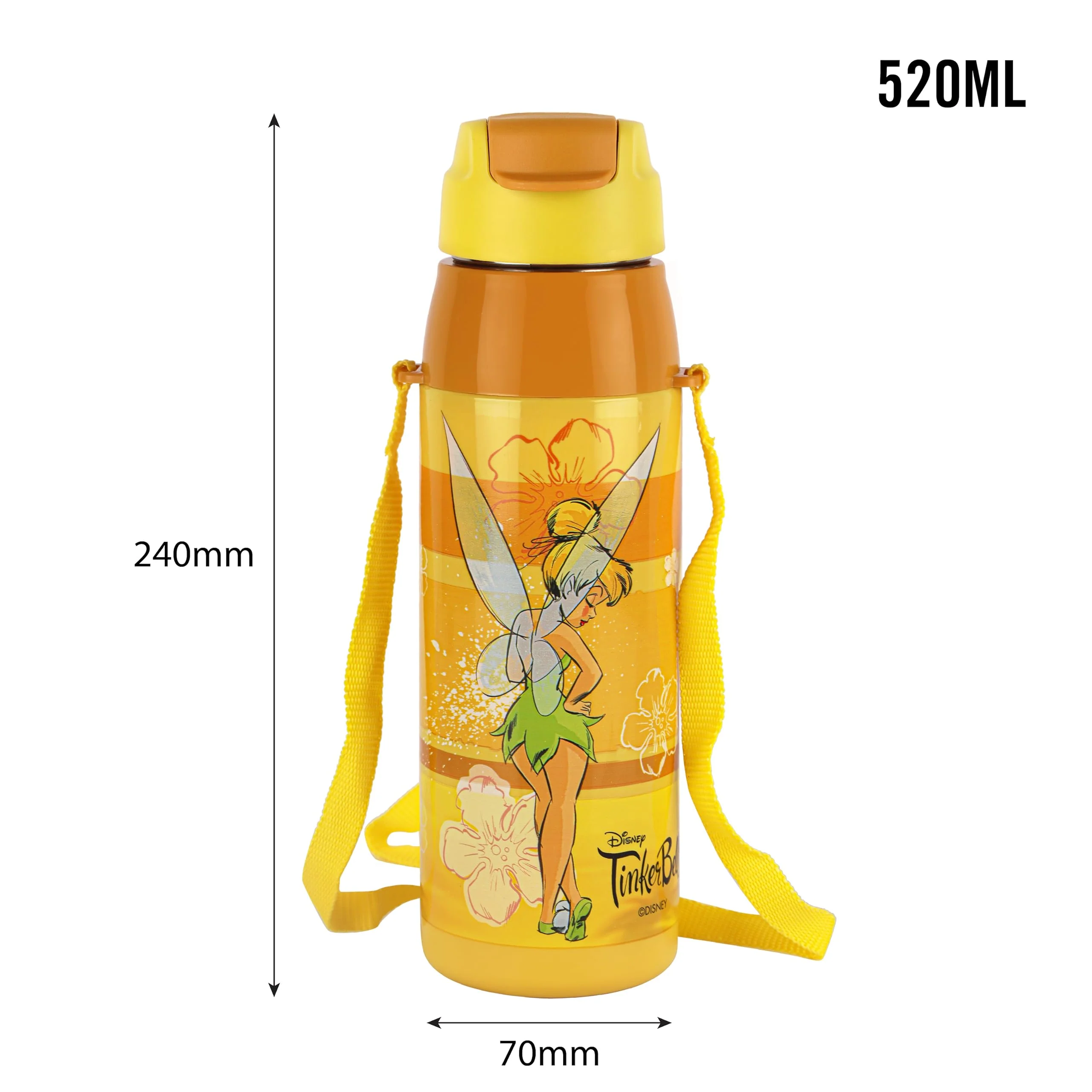 CELLO Puro Steel-X Hydra Kid 600 Water Bottle | PU Insulation | School Bottle | Picnic Bottle | Cold Insulation | Leak Proof | Kids Bottle | Easy to Carry | Tinker Bell | 520ml | Yellow - Image 5
