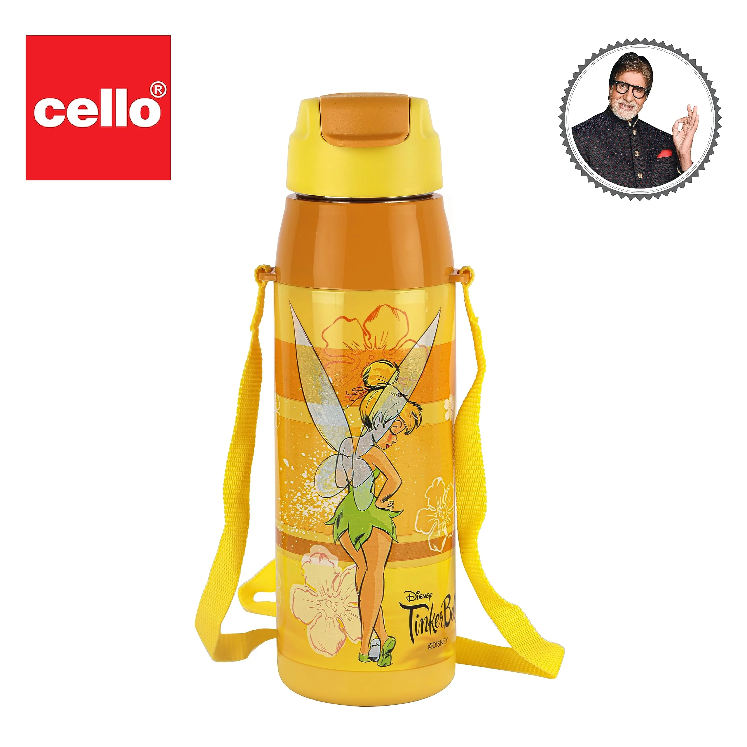 CELLO Puro Steel-X Hydra Kid 600 Water Bottle | PU Insulation | School Bottle | Picnic Bottle | Cold Insulation | Leak Proof | Kids Bottle | Easy to Carry | Tinker Bell | 520ml | Yellow - Image 6