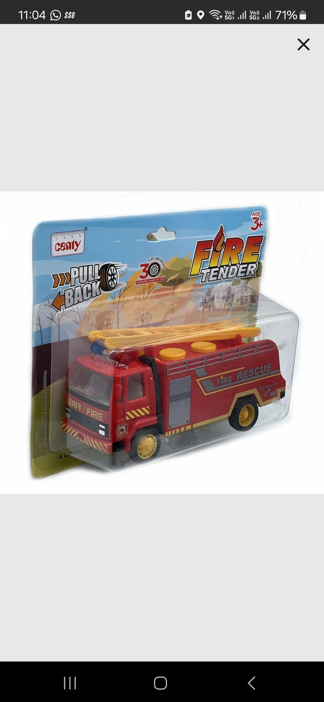Centy Fire Tender Truck Toy for Kids Made of Non Toxic Plastic Pull Back Action - Image 8