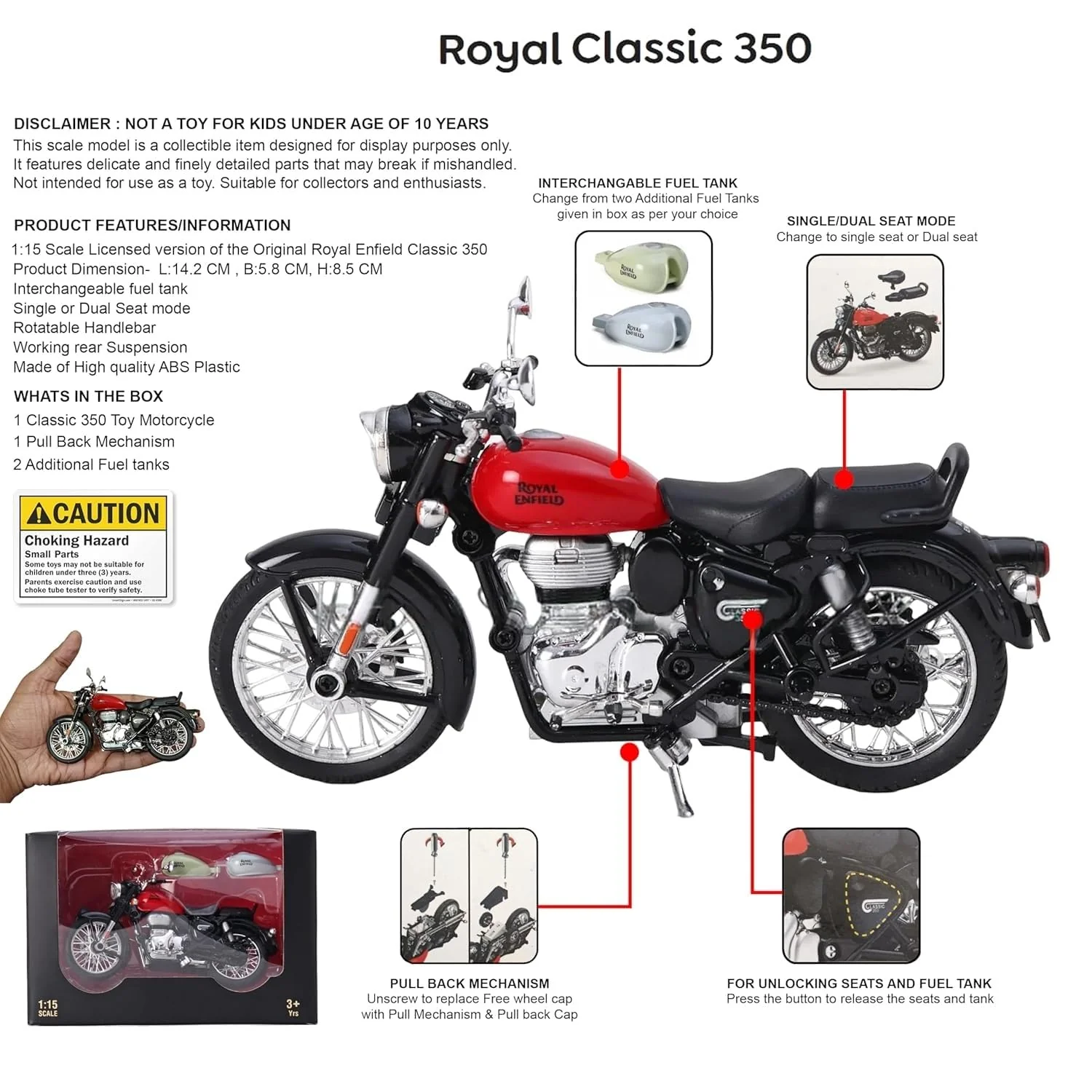 Centy Royal Enfield Classic 350 1:15 Scale Model - Image 7