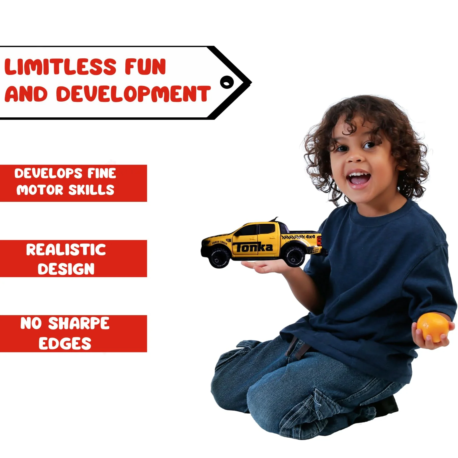 Centy Tonka Dirt Drifter Pull Back Car Toy with Openable Tailgate and Doors for Kids, Boys, Girls - Image 6