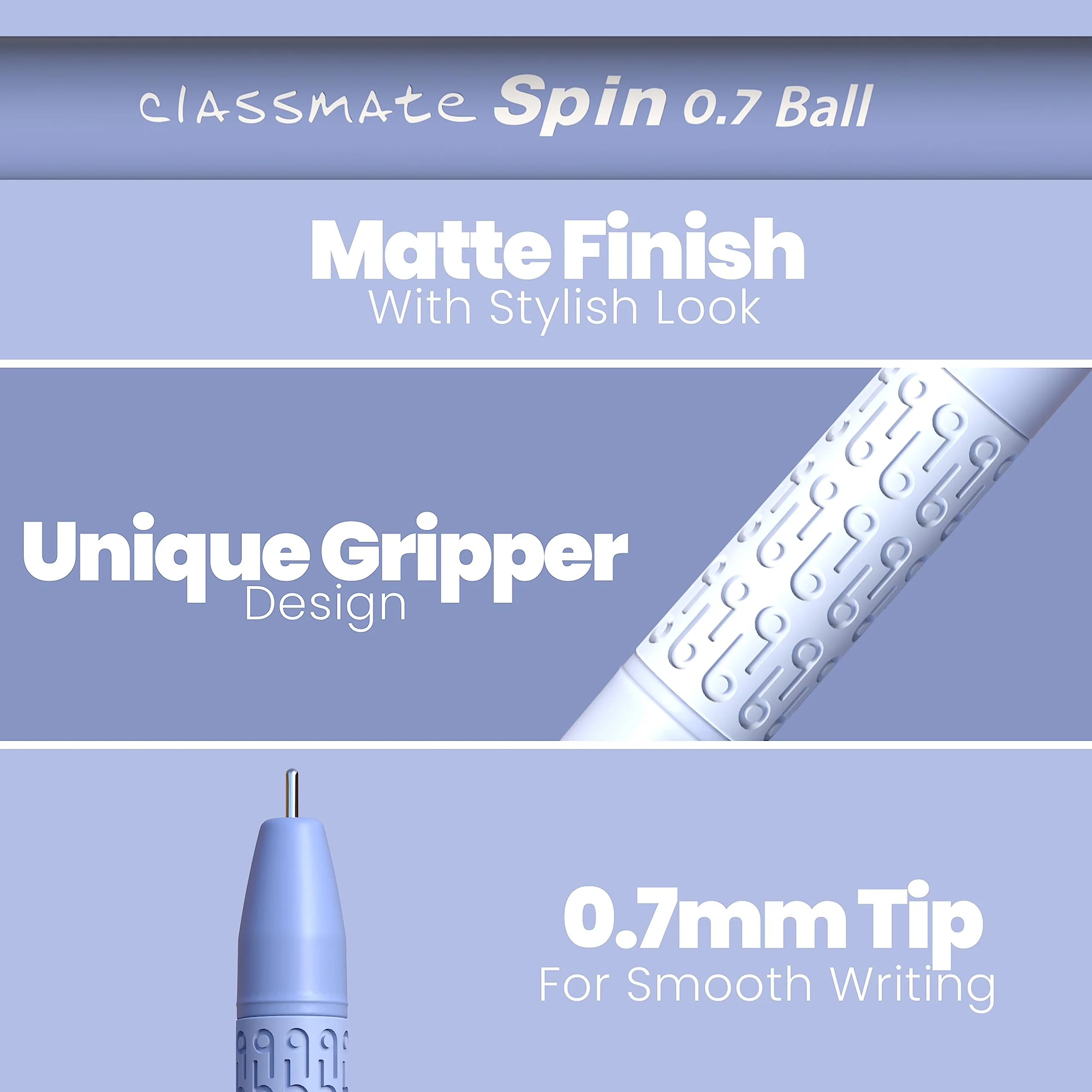 Classmate Spin Ball Pen- Blue (Pack of 10)|Attractive Pastel Shades for Boys & Girls|Smooth Writing Ball Pen|Fidgeting Clip Design Functionality|Long Tip for Comfortable Writing - Image 3