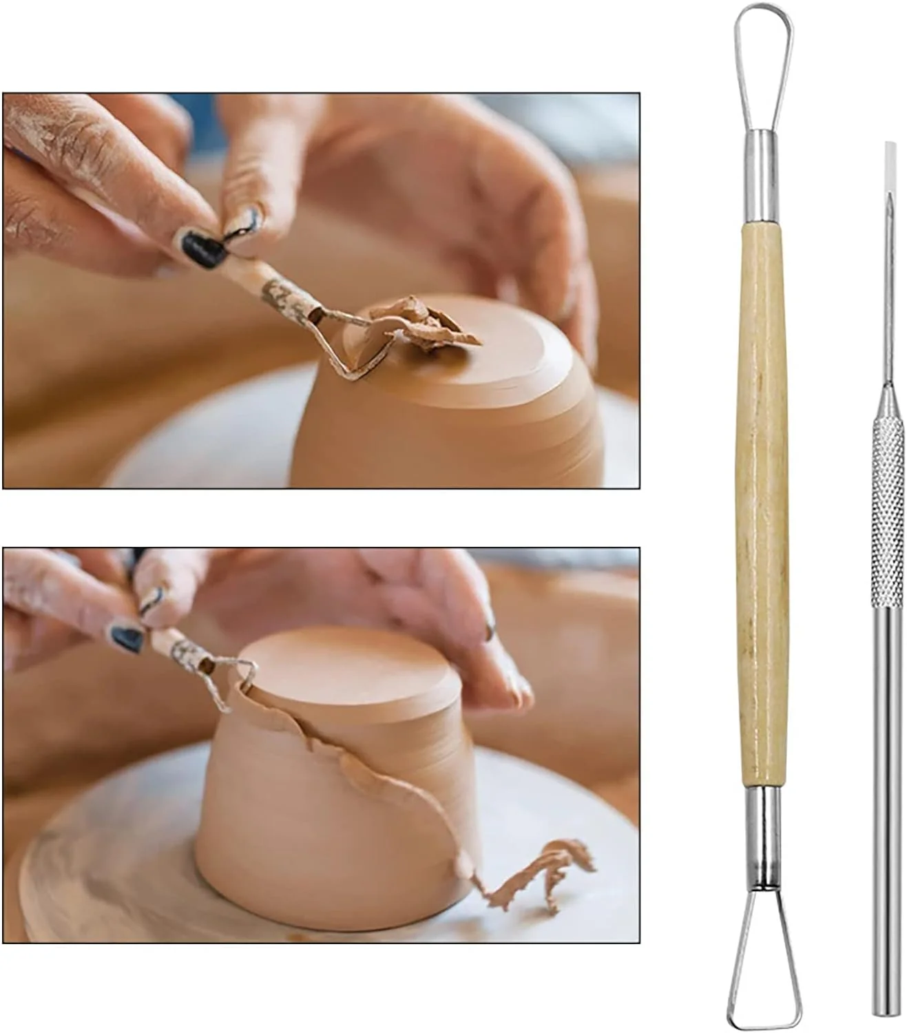 Clay Tool Set Wooden Pottery Clay Sculpture Carving Tool 8 Piece Set Beginner DIY Making Modeling Carving - Image 8
