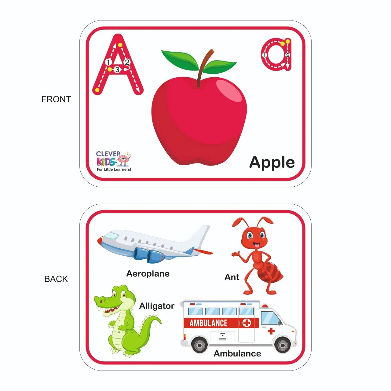 Clever Kids Alphabet Flash Card Double Sided, Preschool to Kindergarten, ABCs, Uppercase and Lowercase Letters, Spelling, Educational Learning for Kids 2 + - Image 2