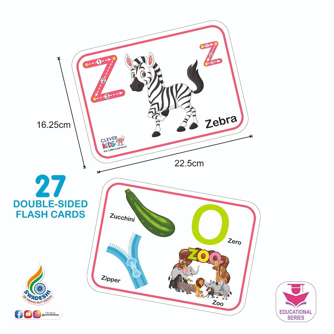 Clever Kids Alphabet Flash Card Double Sided, Preschool to Kindergarten, ABCs, Uppercase and Lowercase Letters, Spelling, Educational Learning for Kids 2 + - Image 3