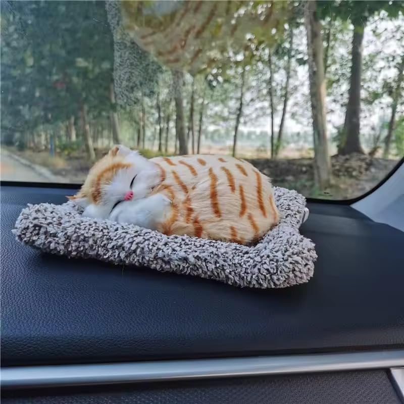 Cute Sleeping Cat Plush Toy with Meow Sound, Gift for Kids Car Dashboard Accessories Stripped Black - Image 4
