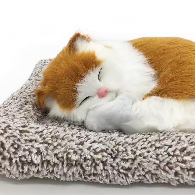 Cute Sleeping Cat Plush Toy with Meow Sound, Gift for Kids Car Dashboard Accessories Stripped Black - Image 5