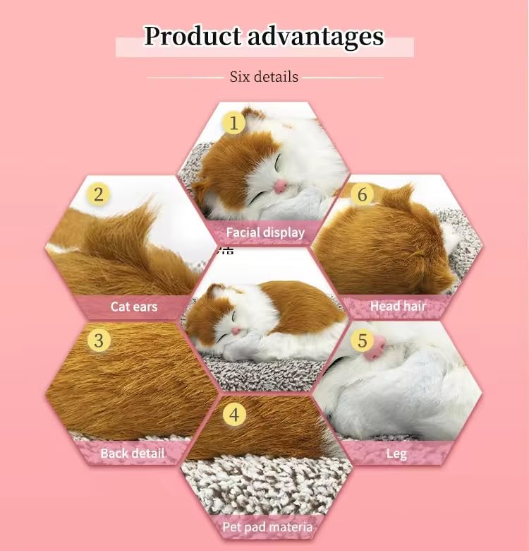 Cute Sleeping Cat Plush Toy with Meow Sound, Gift for Kids Car Dashboard Accessories Stripped Black - Image 6