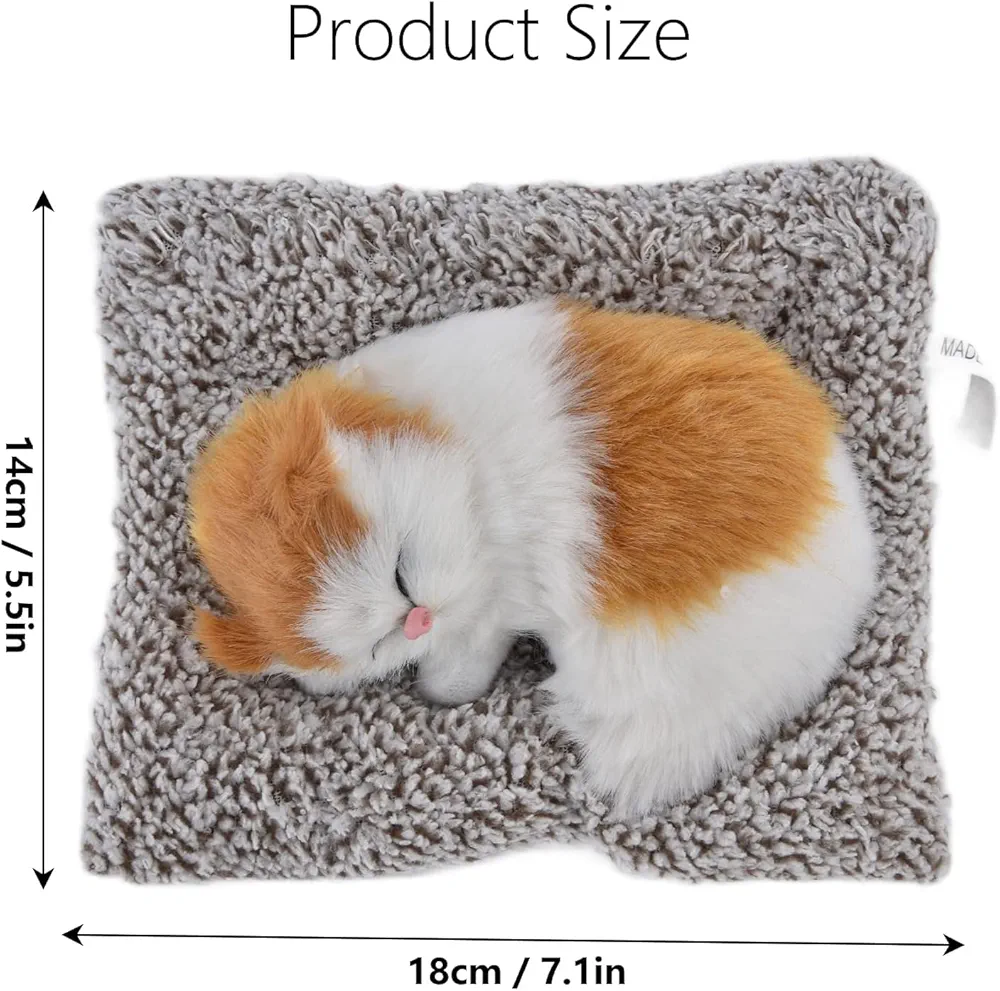 Cute Sleeping Cat Plush Toy with Meow Sound, Gift for Kids Car Dashboard Accessories Stripped Black - Image 7