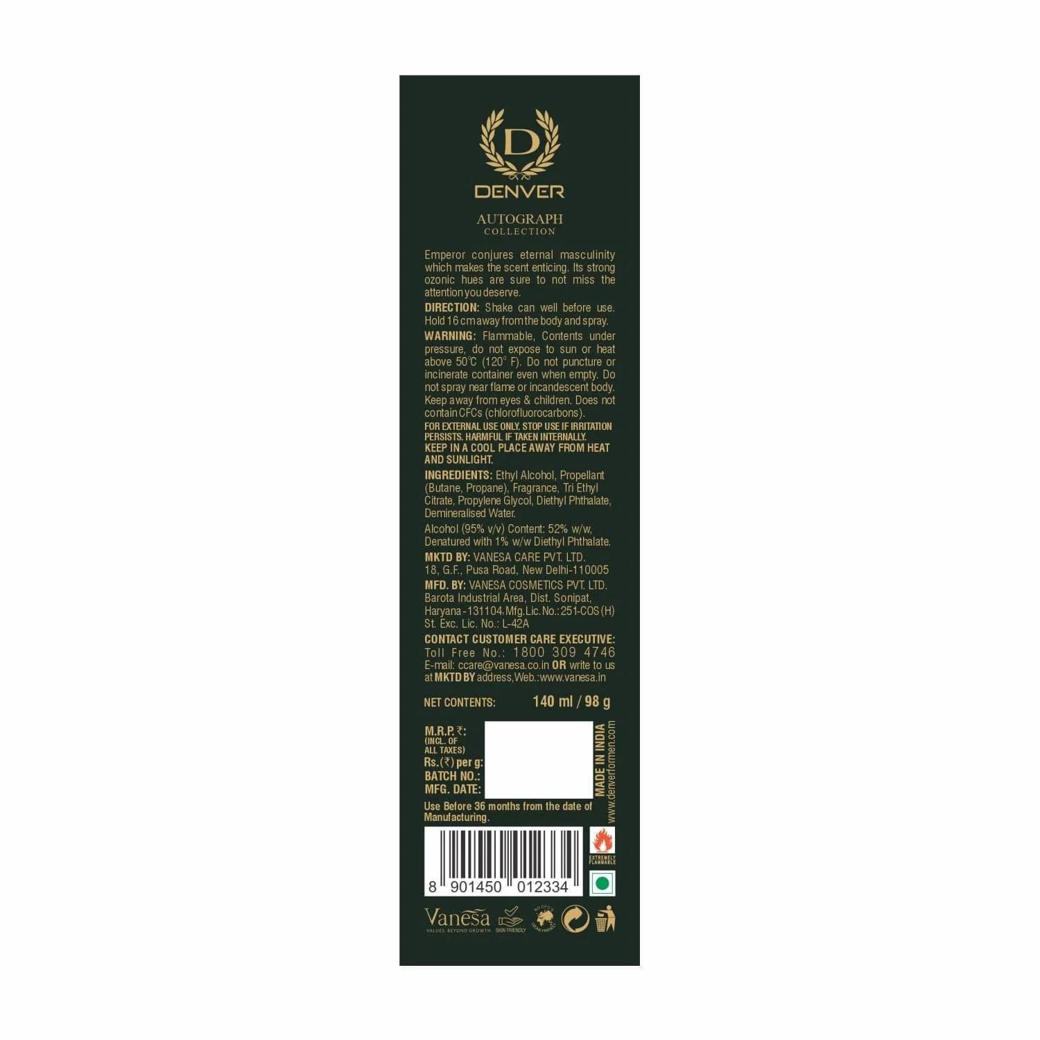 Denver Srk Emperor Deodorant Autograph Collection Deodorant Spray - For Men (140ML) Luxury Long Lasting Deo Body Spray - Image 7