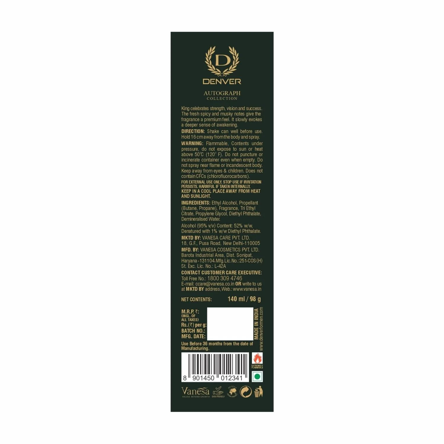 Denver SRK King Deodorant Autograph Collection - (140ML) Long Lasting Luxury Deo Spray - For Men - Image 7