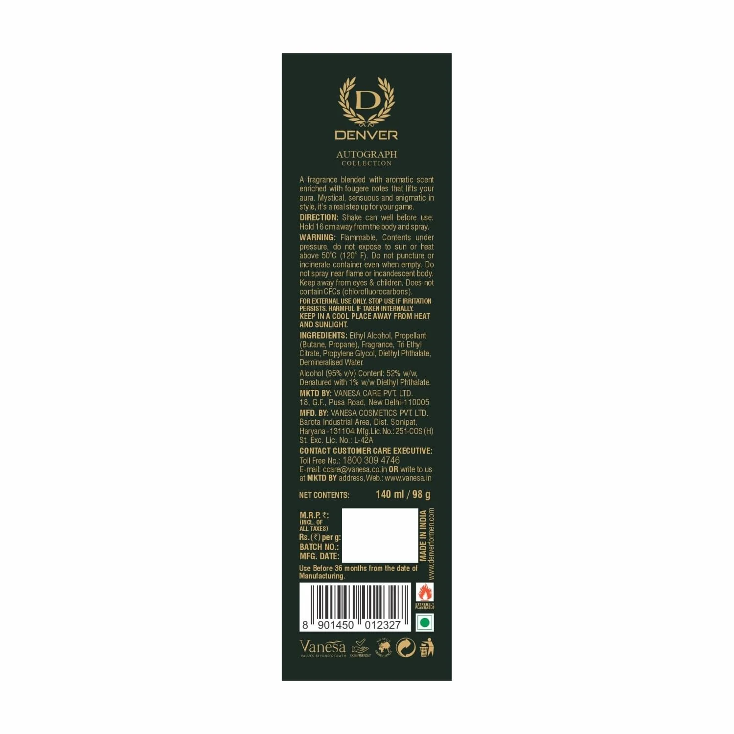 Denver Srk Maestro Autograph Collection Deodorant Spray - For Men (140ML) Long Lasting Luxury Deo Body Spray - Image 7
