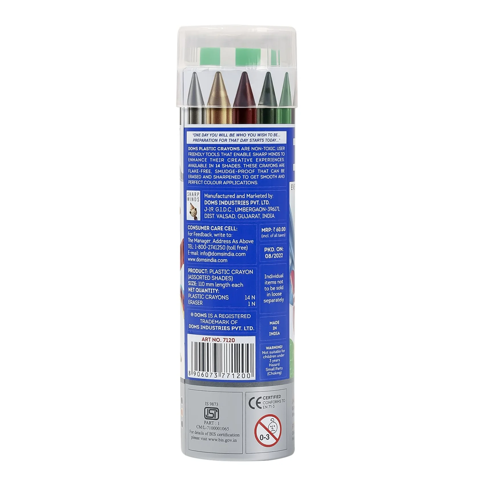 Doms 14 Shades Erasable Plastic Crayons Round Tin Box|Smooth&Even Shading|Bright&Playful Colors|Free Sharpner Inside|Non-Toxic&Safe for Childrens - Image 2