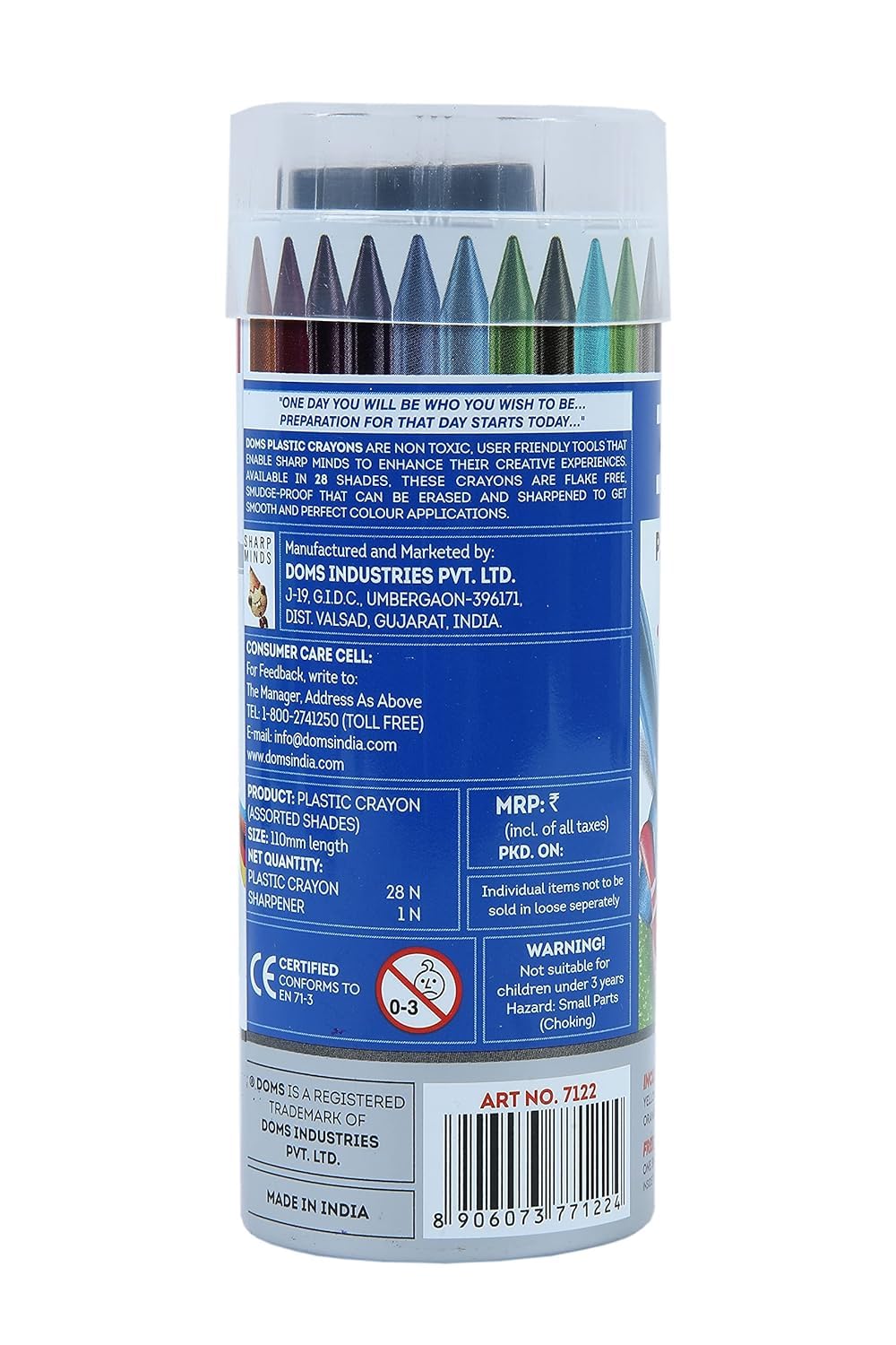 Doms 28 Shades Erasable Plastic Crayons Round Tin Box | Smooth & Even Shading | Bright & Playful Colors | Free Sharpner Inside | Non-Toxic & Safe For Childrens - Image 5
