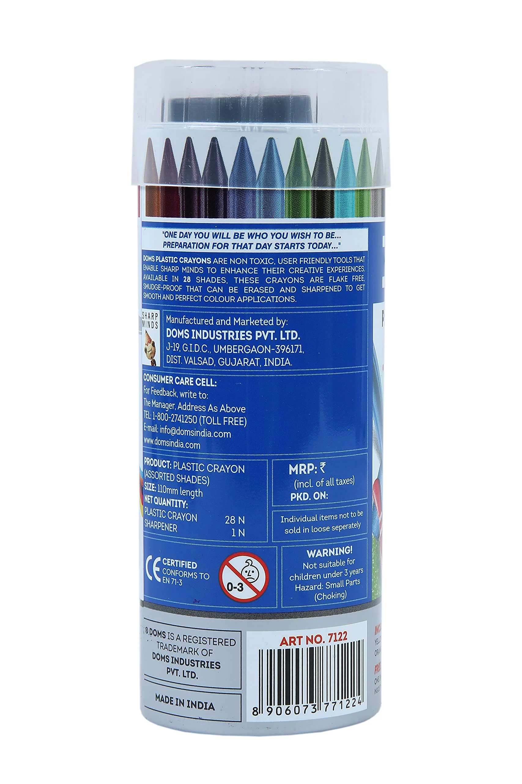 Doms 28 Shades Erasable Plastic Crayons Round Tin Box | Smooth & Even Shading | Bright & Playful Colors | Free Sharpner Inside | Non-Toxic & Safe For Childrens - Image 6