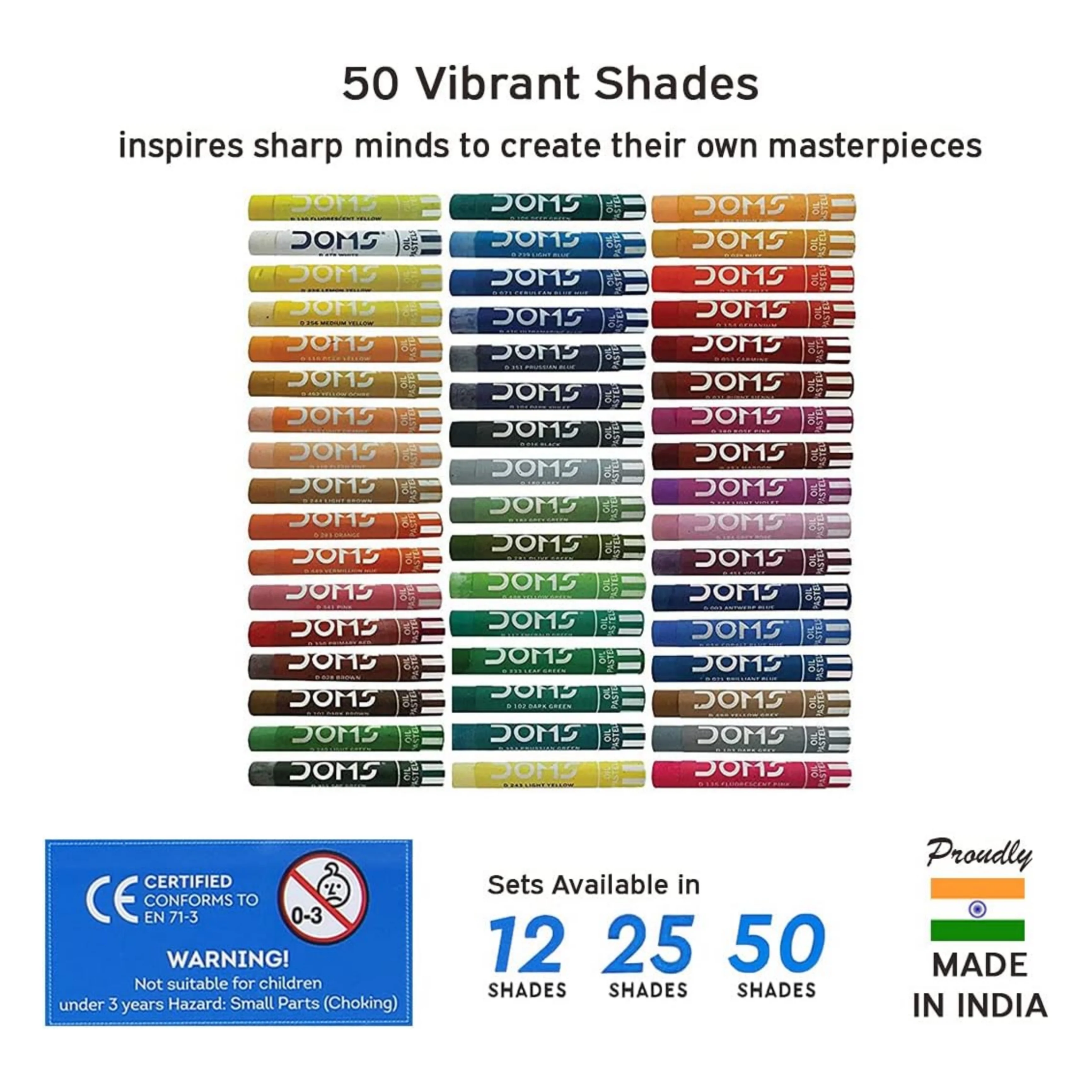 Doms 50 Shades Oil Pastel With Case|Smooth Color Intermixing For Better Effect|Bright&Intense Colors|Free Scrapping Tool|Non-Toxic&Safe For Childrens - Image 3