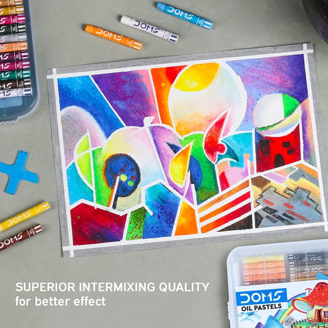 Doms 50 Shades Oil Pastel With Case|Smooth Color Intermixing For Better Effect|Bright&Intense Colors|Free Scrapping Tool|Non-Toxic&Safe For Childrens - Image 4