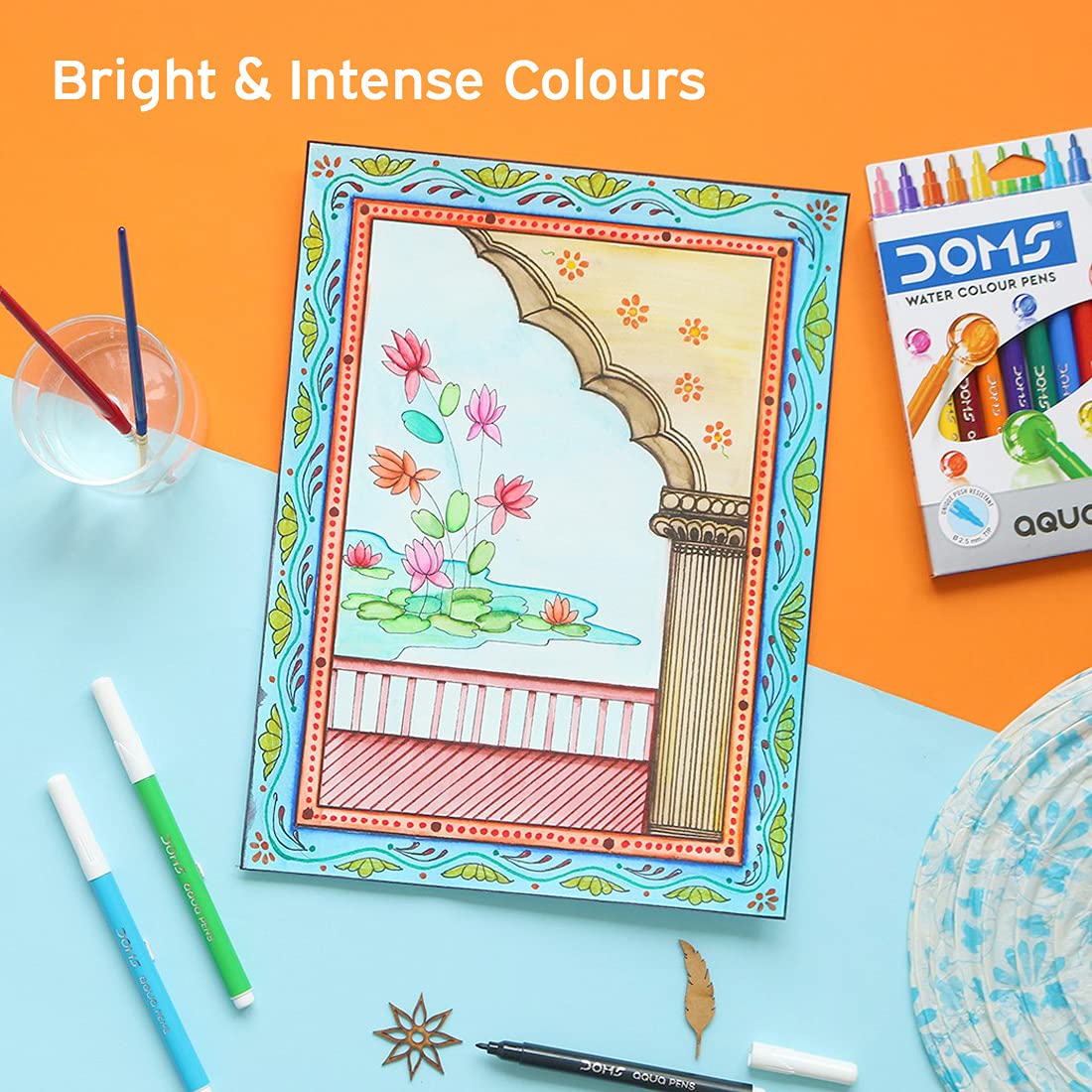 Doms Aqua 24 Shades Watercolour Sketch Pen Set | Unique Push Resistant Tip With Bright & Intense Colors | Non-Toxic & Safe For Kids | Colourful Sketching, Doodling & Mandala Art - Image 4