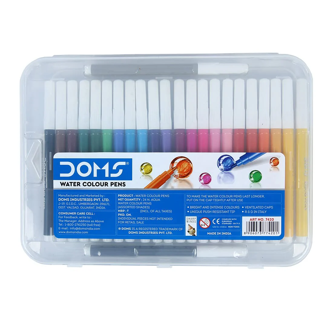Doms Aqua 24 Shades Watercolour Sketch Pen Set | Unique Push Resistant Tip With Bright & Intense Colors | Non-Toxic & Safe For Kids | Colourful Sketching, Doodling & Mandala Art - Image 5