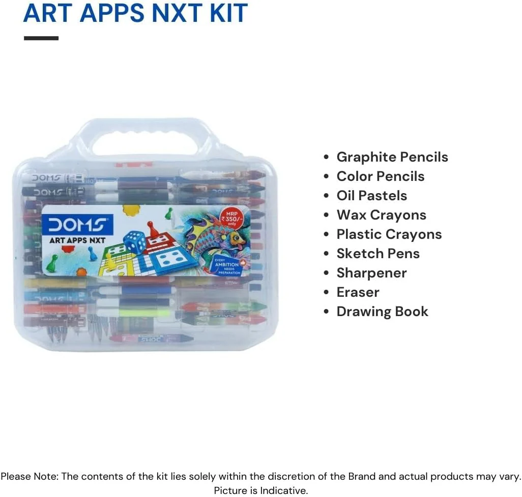 Doms Art Apps Nxt Kit With Plastic Carry Case | Perfect Value Pack | Kit For School Essentials | Gifting Range For Kids | Combination of 9 Stationery Items - Image 2