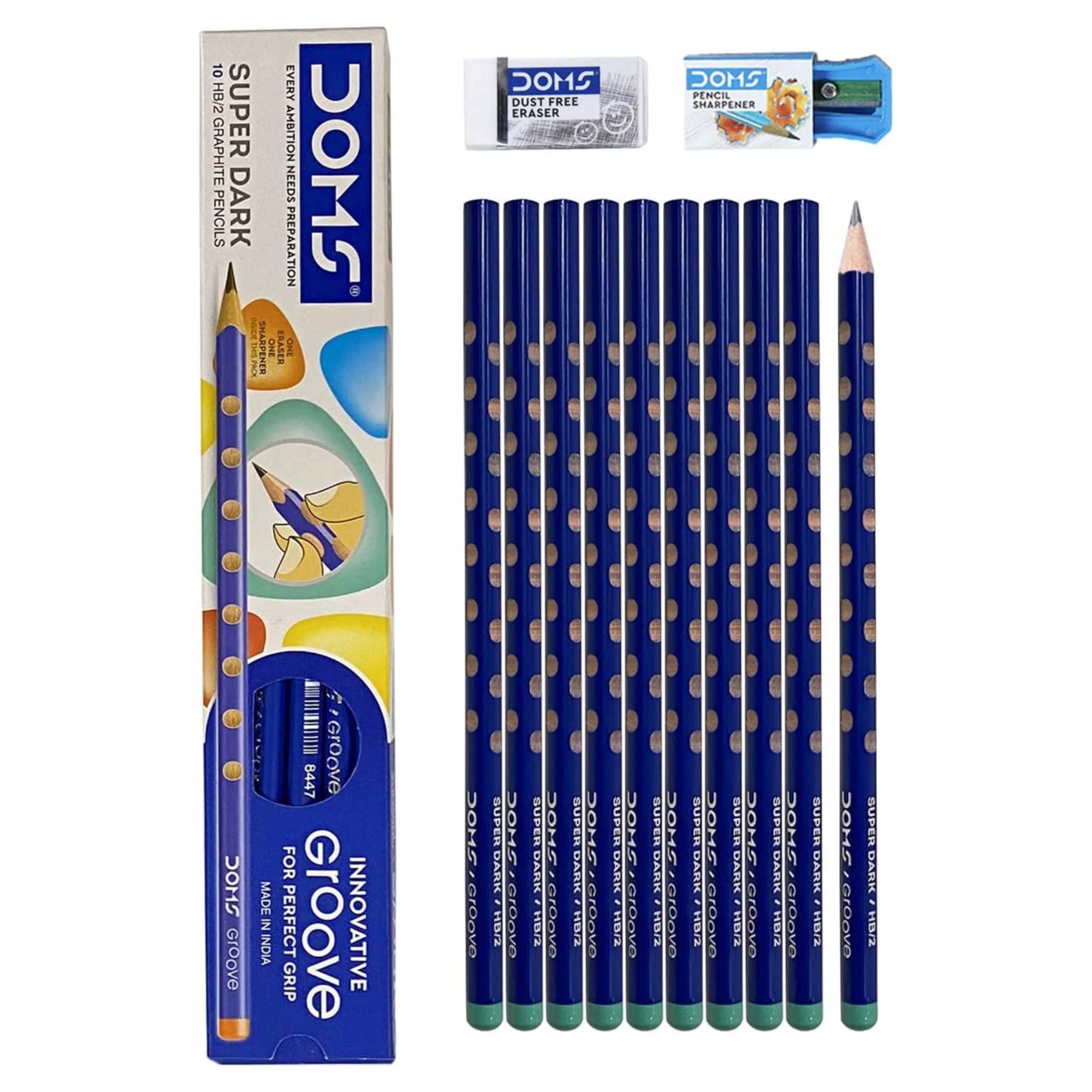 Doms Groove HB/2 Super Dark Graphite Pencil Pack of 10 | Innovative Groove For Perfect Grip | - Image 2