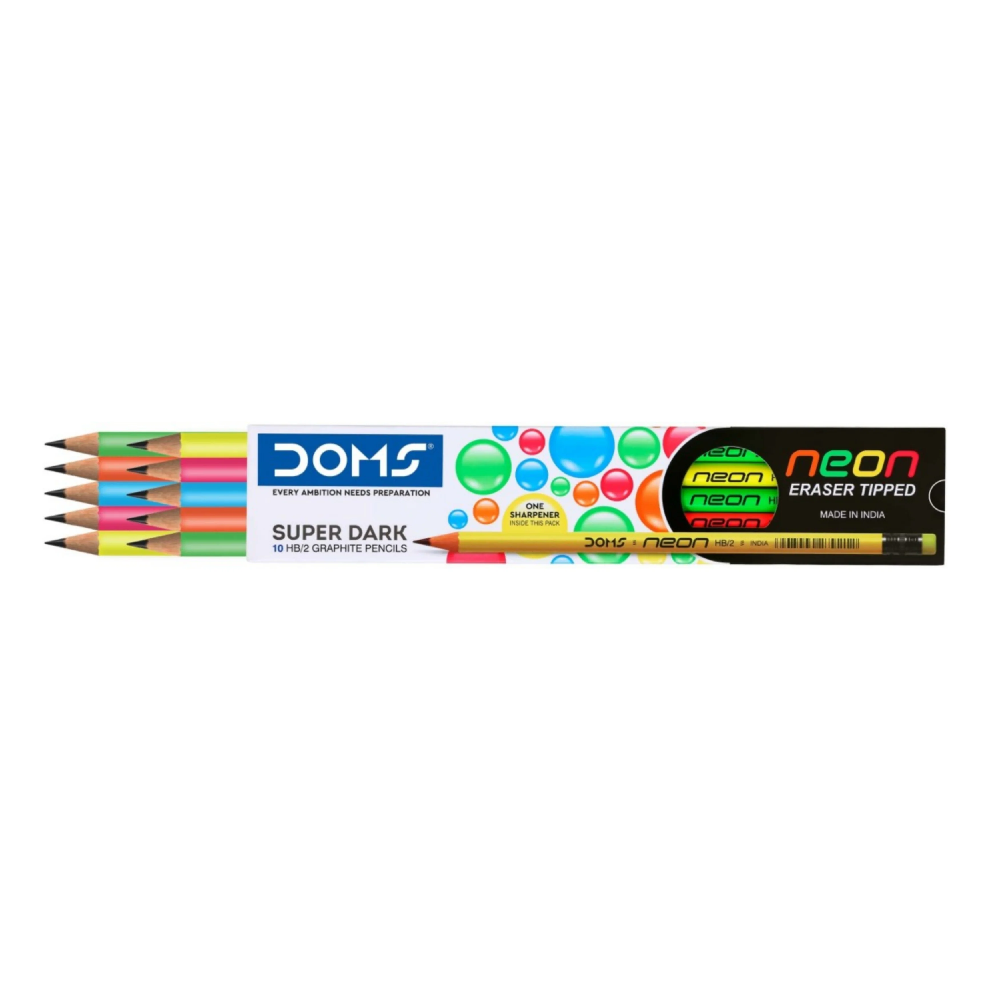 Doms Neon Eraser Tipped HB/2 Super Dark Graphite Pencils Pack of 10 - Image 2