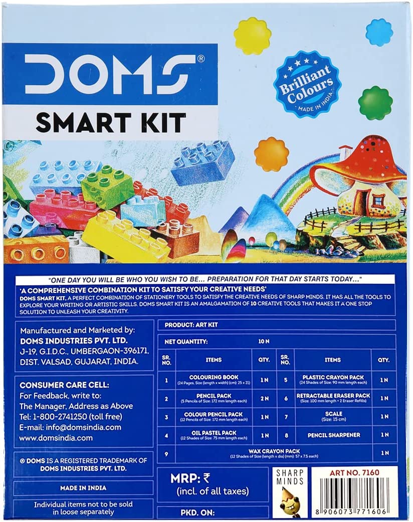 Doms Pencil Smart Kit | Comes With Transparent Zipper Bag | Perfect Value Pack | Kit For School Essentials | Gifting Range For Kids | Combination of 12 Stationery Items - Image 4