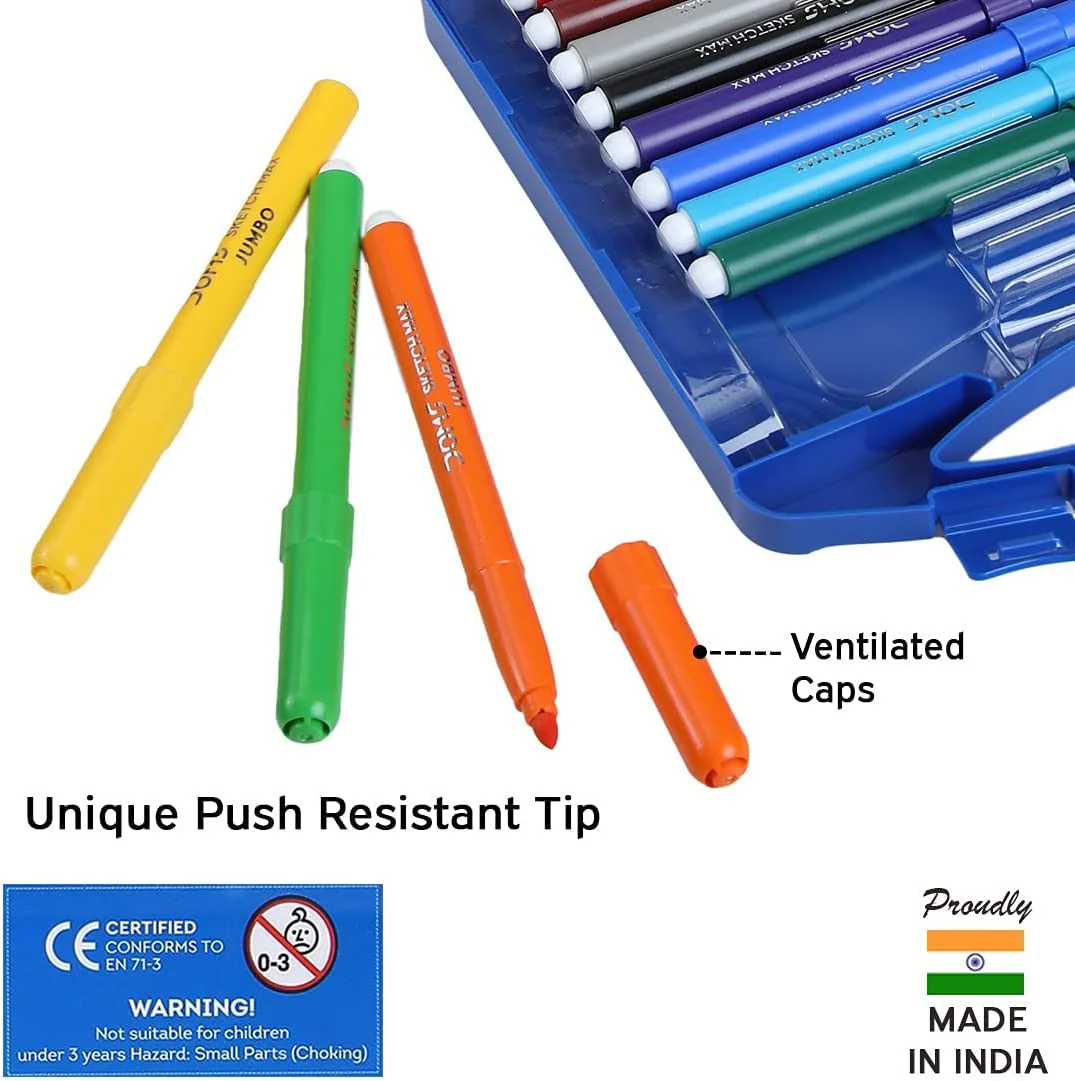 DOMS Sketch Max Non-Toxic Jumbo Sketch Pen Set with Plastic Carry Case - Image 2