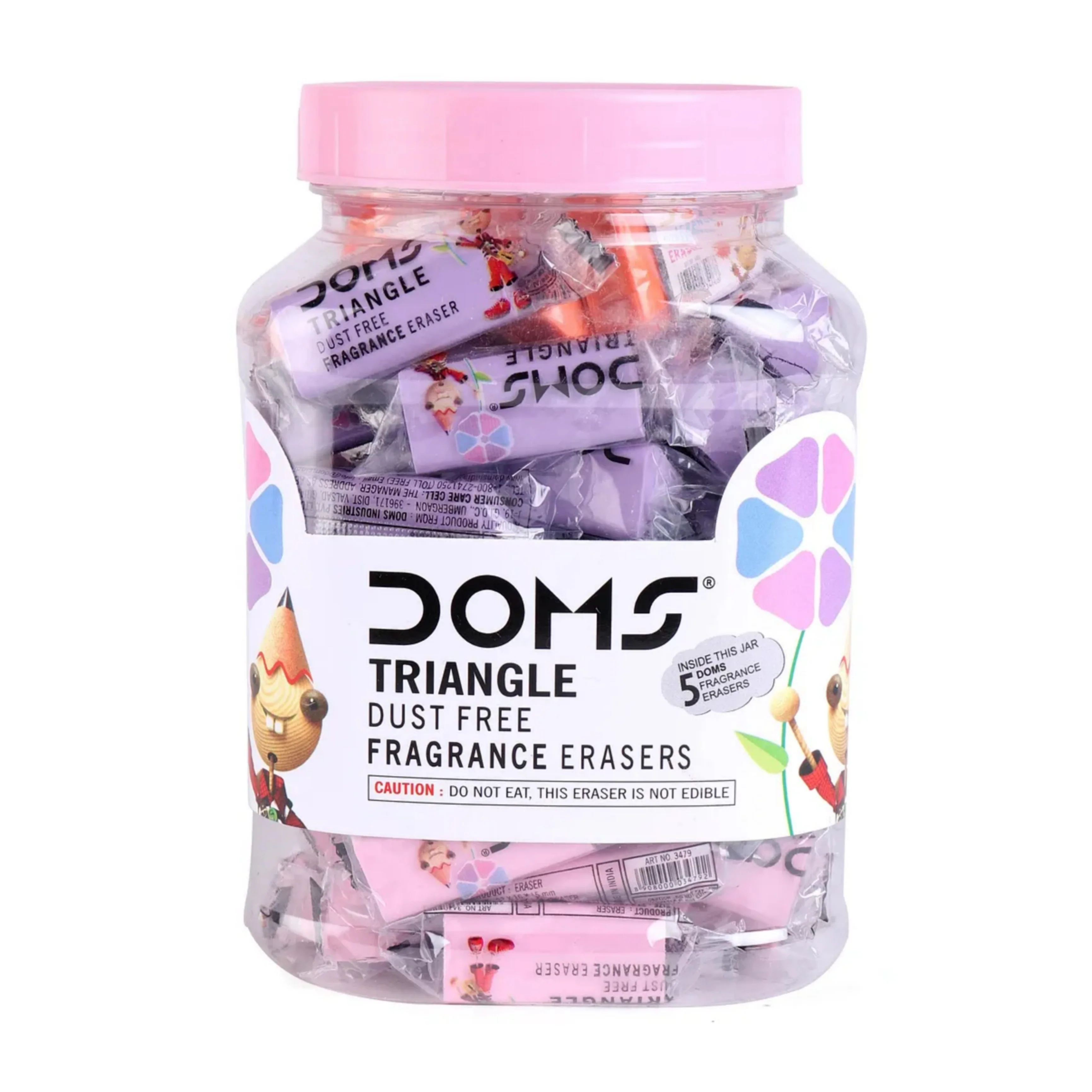 Doms Triangular Dust Free Fragrance Eraser Jar Pack | Clean, Dust Free & Good Erasing | Lesser Flakes & Non-Messy Erasing | Always Catches People's Eye | Pack of 50 Pieces - Image 2