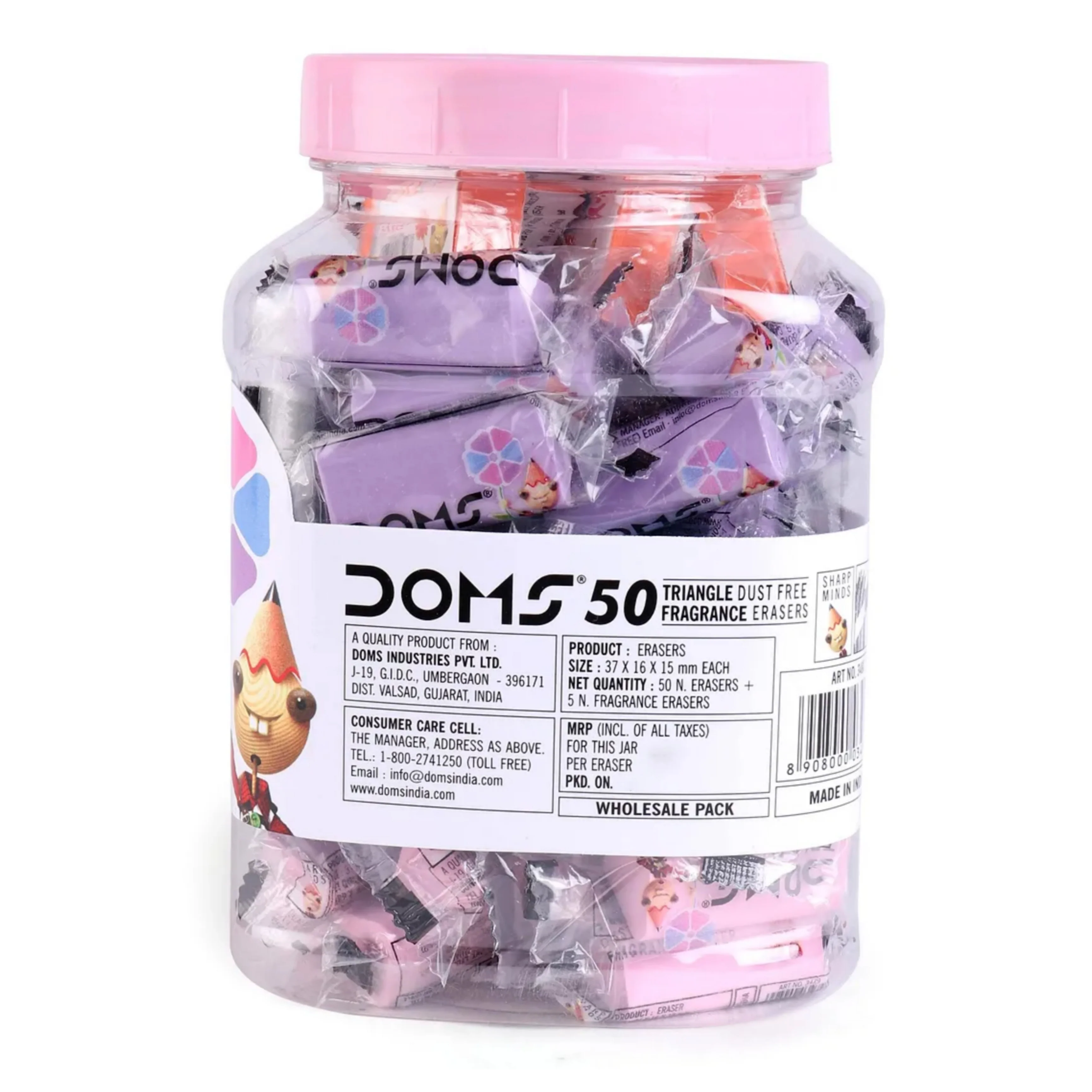 Doms Triangular Dust Free Fragrance Eraser Jar Pack | Clean, Dust Free & Good Erasing | Lesser Flakes & Non-Messy Erasing | Always Catches People's Eye | Pack of 50 Pieces - Image 3