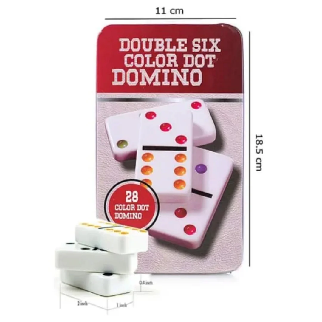 Double Six Color Dot Dominoes 28 Piece Set in Tin Case - Image 3