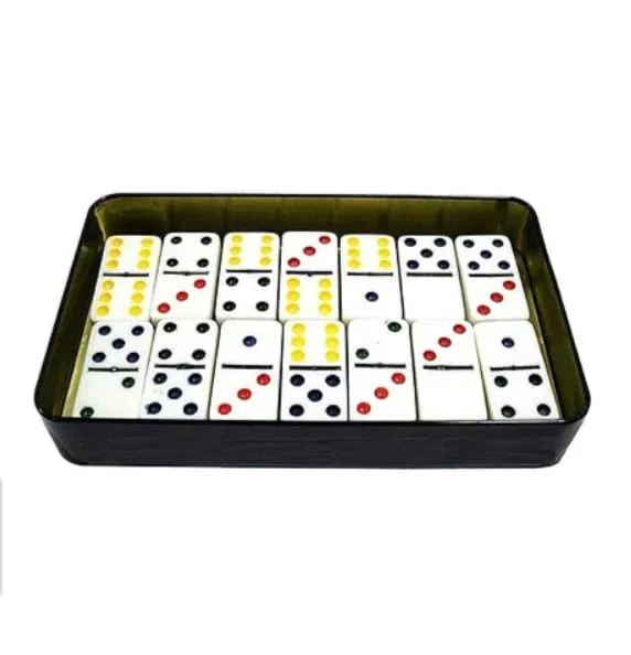 Double Six Color Dot Dominoes 28 Piece Set in Tin Case - Image 5