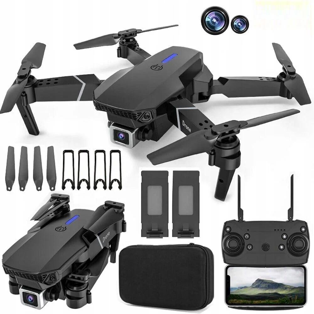 E88 Pro Drone with 1080P Camera 2 Batteries One Key Take Off Land Altitude Hold Automatic Avoidance Obstacles 360° Flip With Aerial Photography Drone (Dual-Battery)