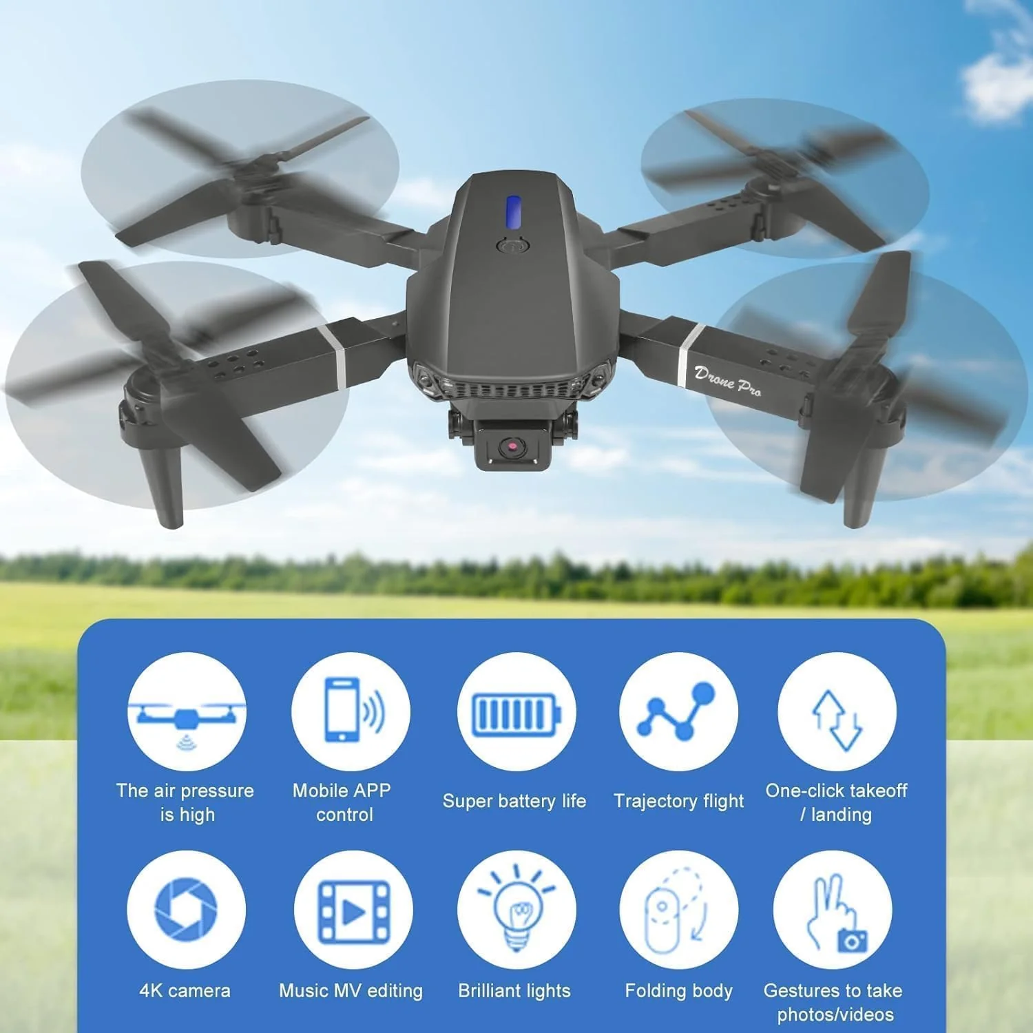 E88 Pro Drone with 1080P Camera 2 Batteries One Key Take Off Land Altitude Hold Automatic Avoidance Obstacles 360° Flip With Aerial Photography Drone (Dual-Battery) - Image 7