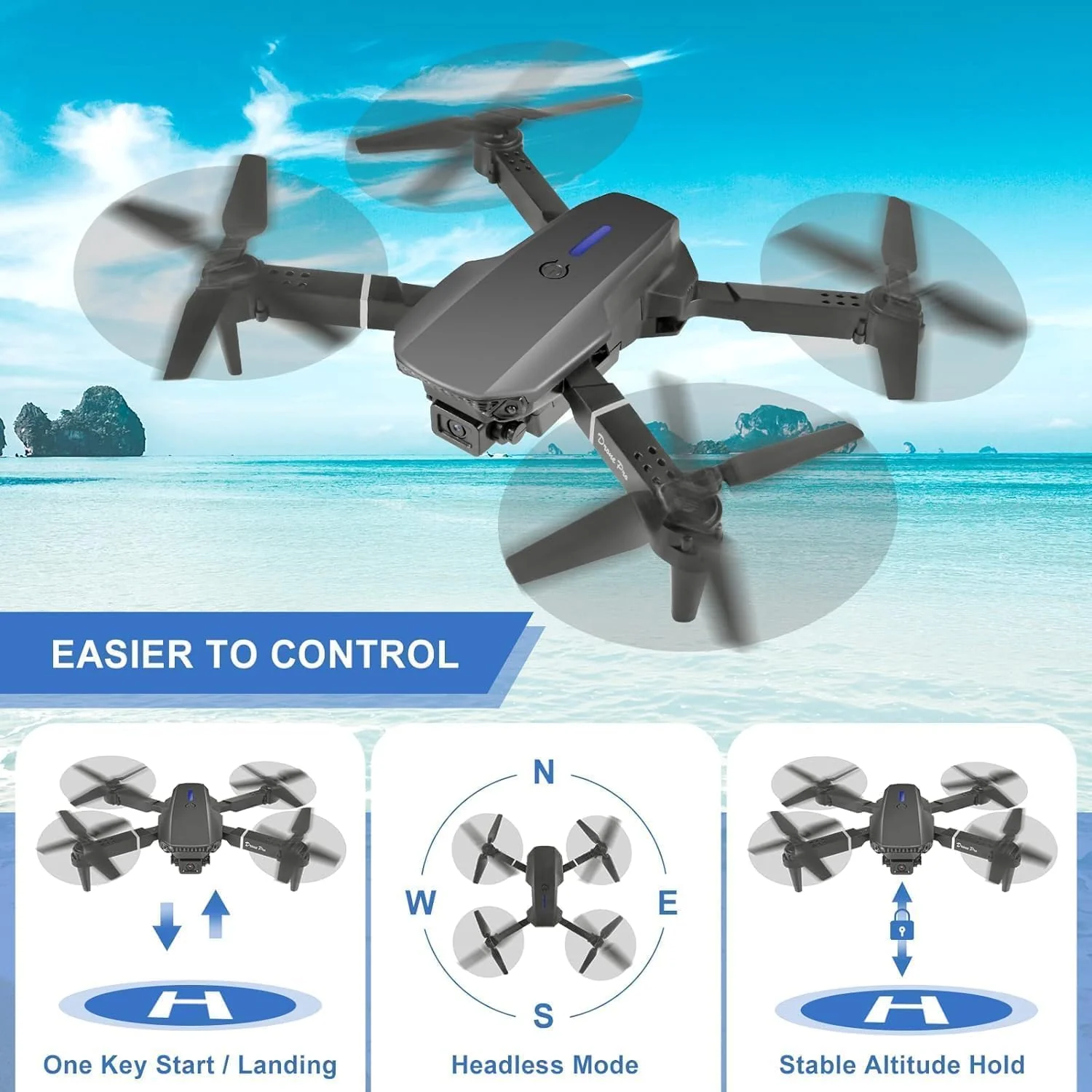 E88 Pro Drone with 1080P Camera 2 Batteries One Key Take Off Land Altitude Hold Automatic Avoidance Obstacles 360° Flip With Aerial Photography Drone (Dual-Battery) - Image 8