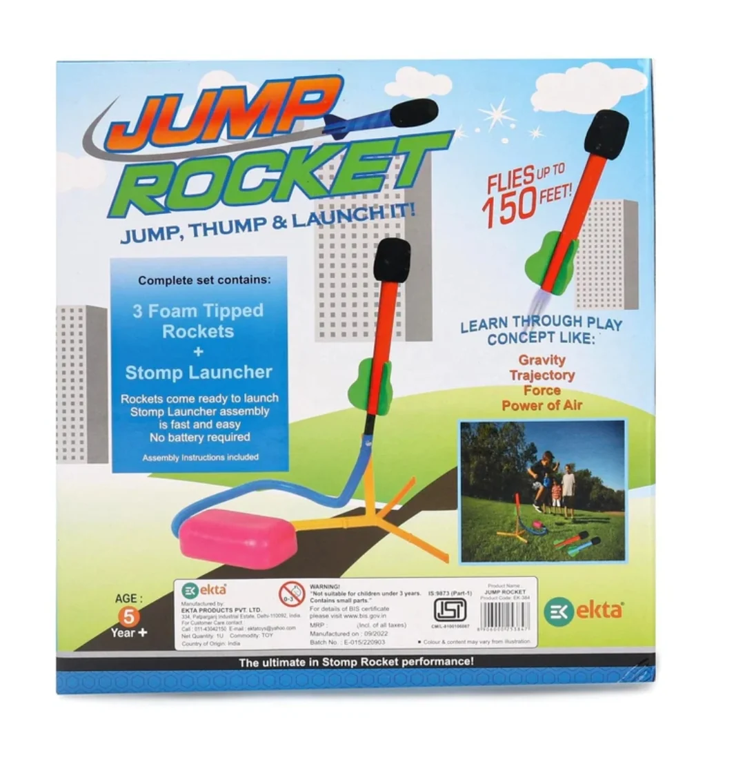 Ekta Jump Rocket Stomp Launcher and 3 Foam Tipped Rockets with Whistling Sound Outdoor Toy for Kids (Flies Upto 150ft, Non- Toxic, No Battery - Image 4