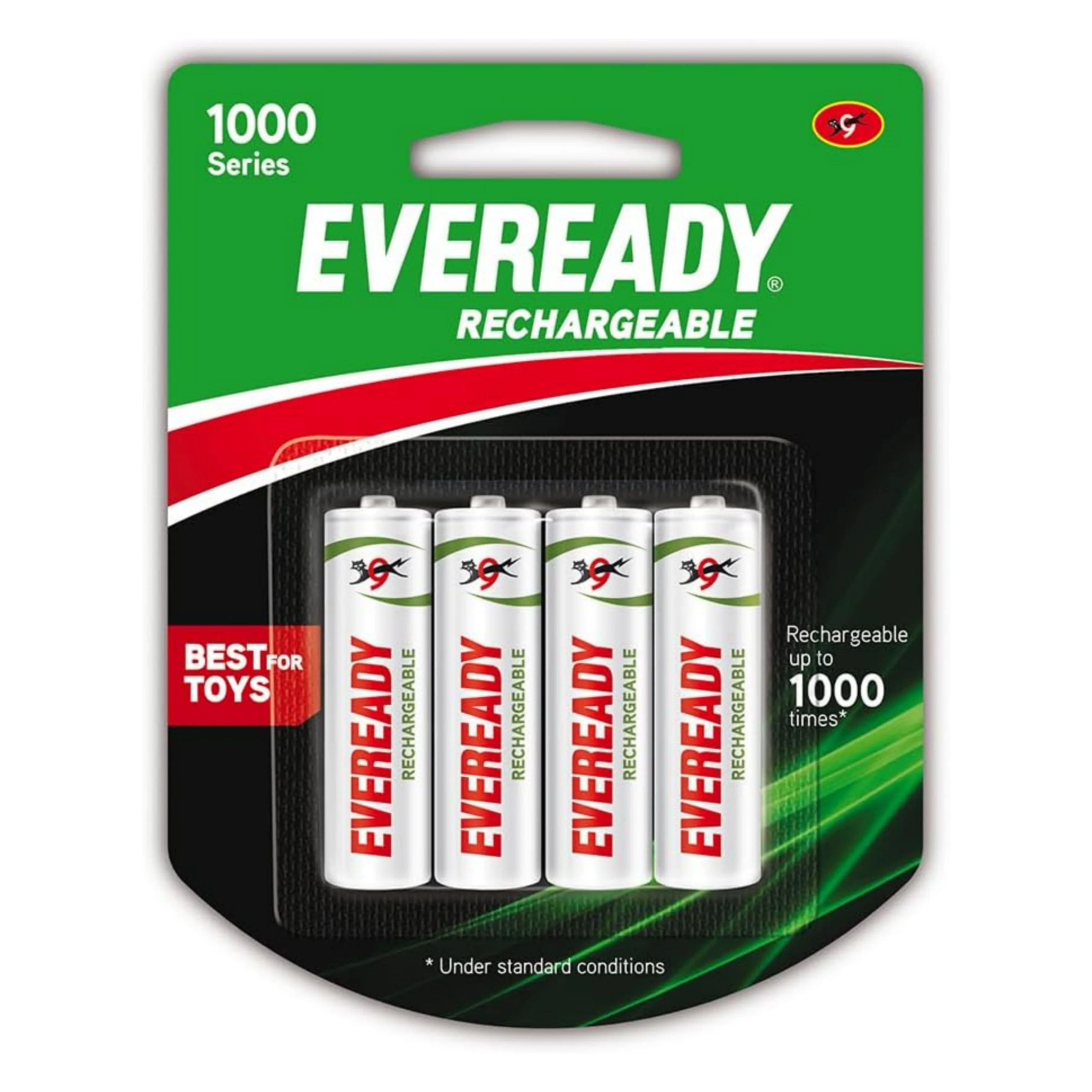 Eveready AA Rechargeable Battery 1000 Series Pack of 4 Durable & Cost Effective Low Discharge Mechanism Ideal for High Drain Devices 1.2V