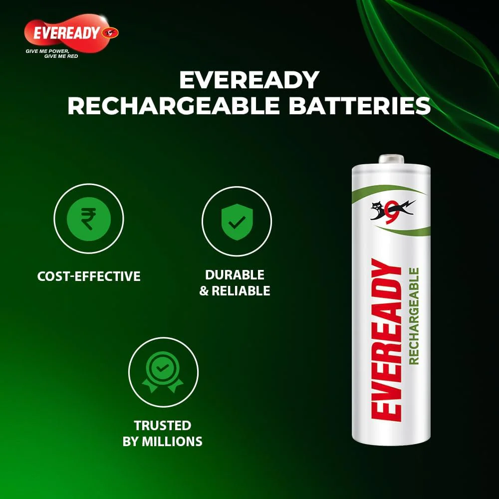 Eveready AA Rechargeable Battery 1000 Series Pack of 4 Durable & Cost Effective Low Discharge Mechanism Ideal for High Drain Devices 1.2V - Image 2