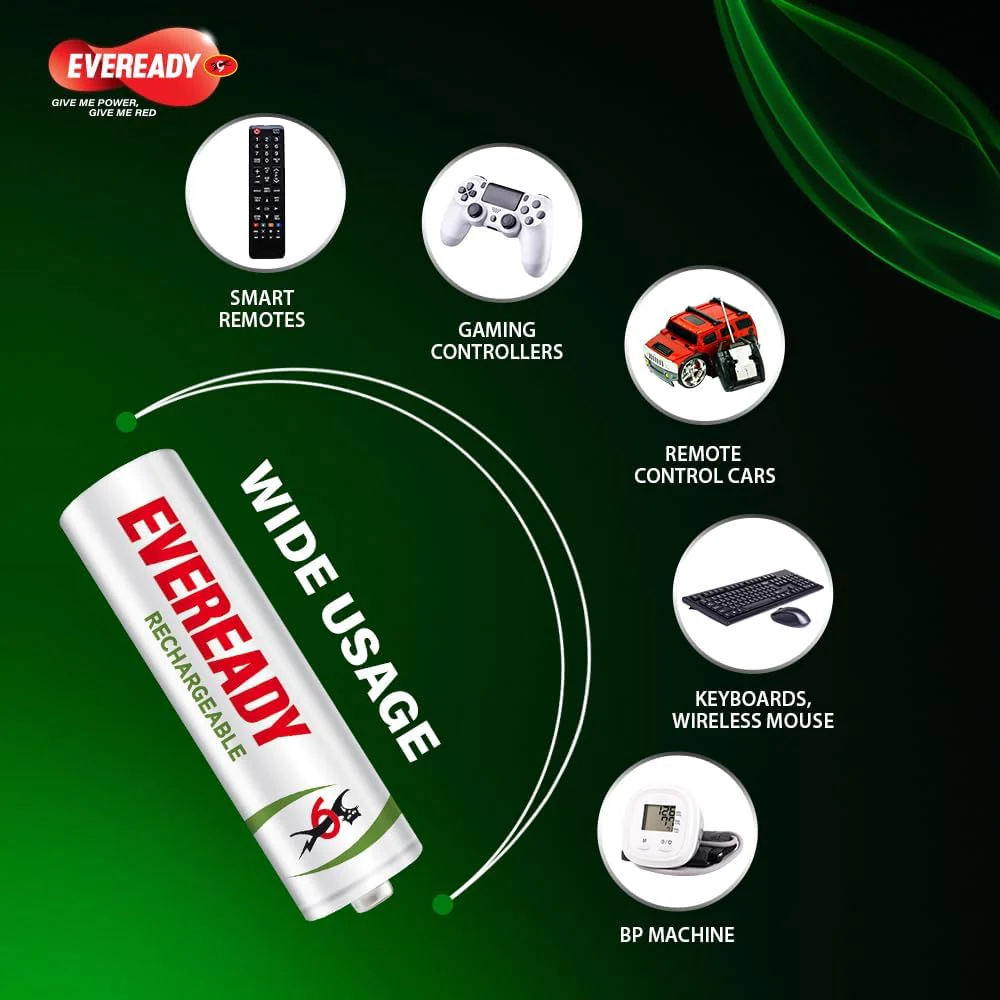 Eveready AA Rechargeable Battery 1000 Series Pack of 4 Durable & Cost Effective Low Discharge Mechanism Ideal for High Drain Devices 1.2V - Image 4