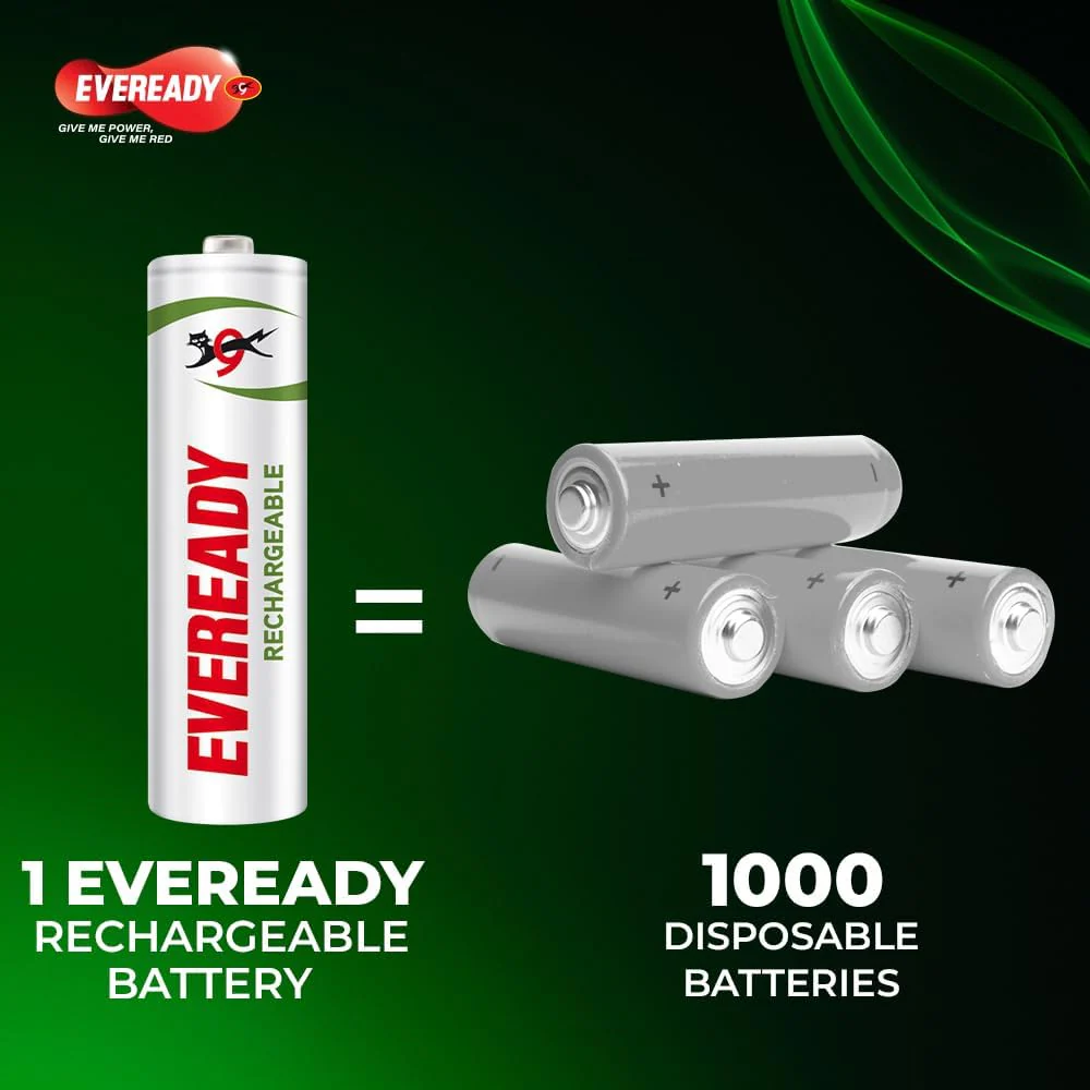 Eveready AA Rechargeable Battery 1000 Series Pack of 4 Durable & Cost Effective Low Discharge Mechanism Ideal for High Drain Devices 1.2V - Image 6