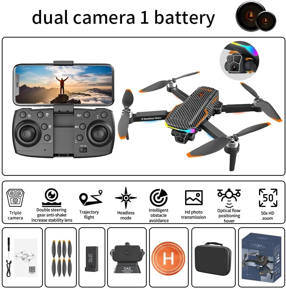 F168 Drone HD Dual Camera Powerful Brushless Motor Optical Flow Positioning Intelligent Obstacle Avoidance Intelligent Tracking Foldable Remote Control Aerial Photography Drone Carbon Fiber - Image 11