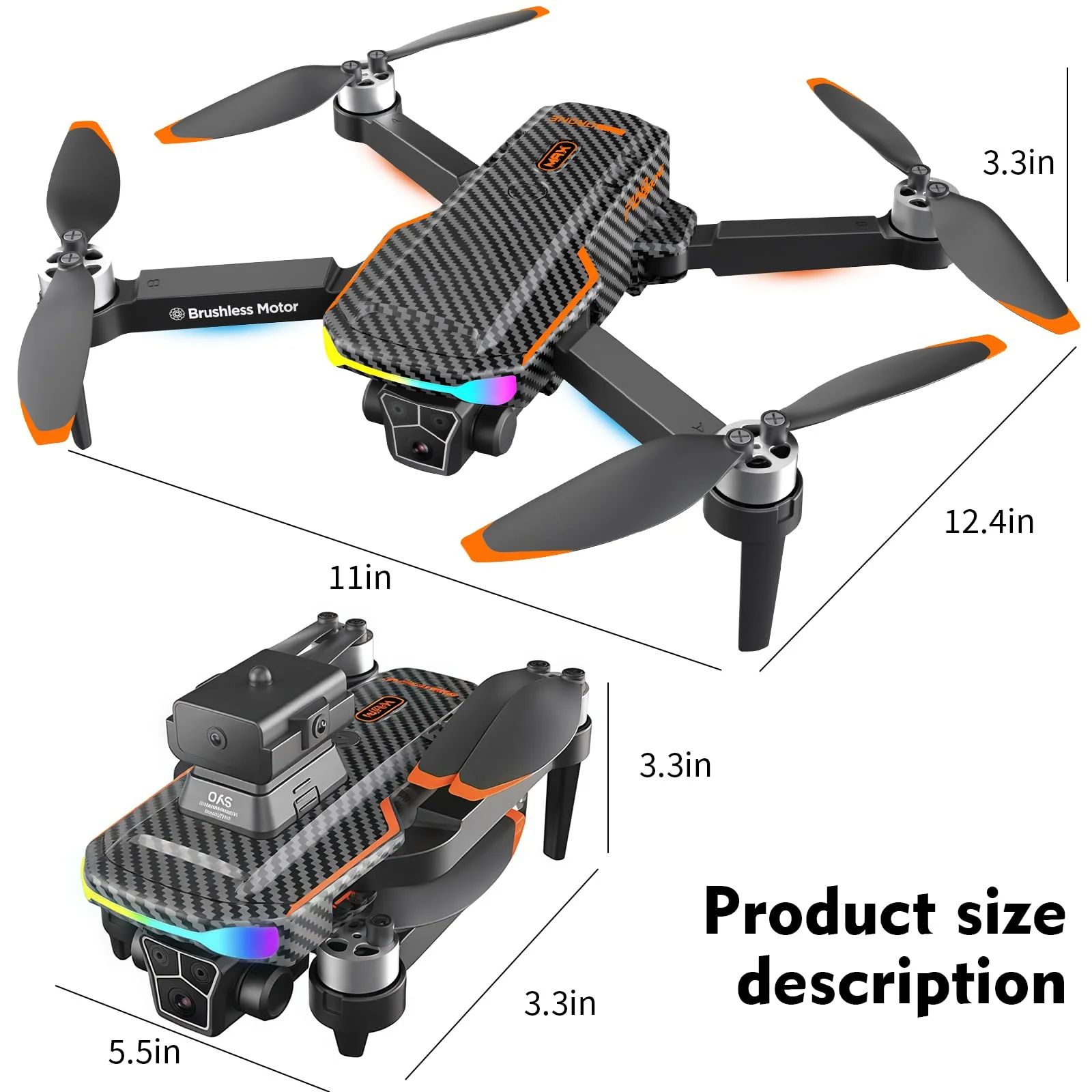 F168 Drone HD Dual Camera Powerful Brushless Motor Optical Flow Positioning Intelligent Obstacle Avoidance Intelligent Tracking Foldable Remote Control Aerial Photography Drone Carbon Fiber - Image 4